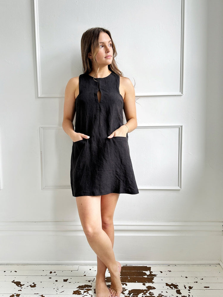 Linen Mini Dress w/ Placket Neckline - Spring Sweet