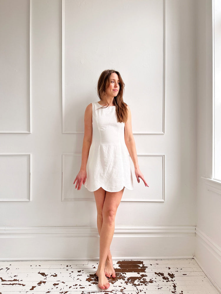 Linen Scallop Hem Mini Dress - Spring Sweet