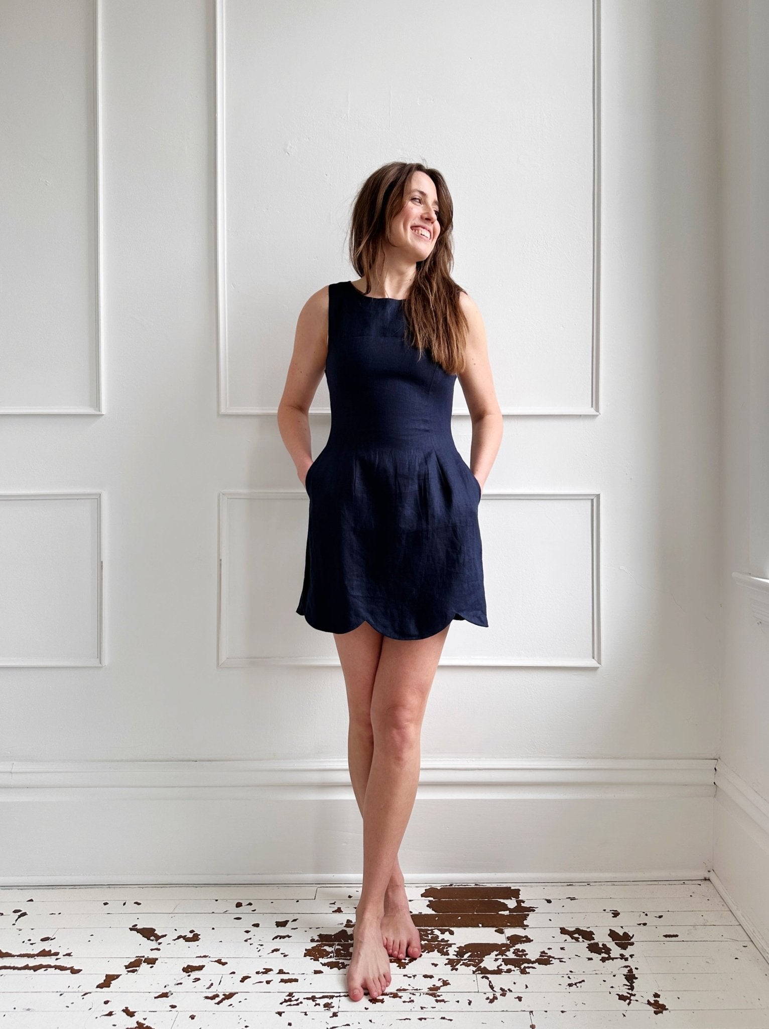 Linen Scallop Hem Mini Dress - Spring Sweet