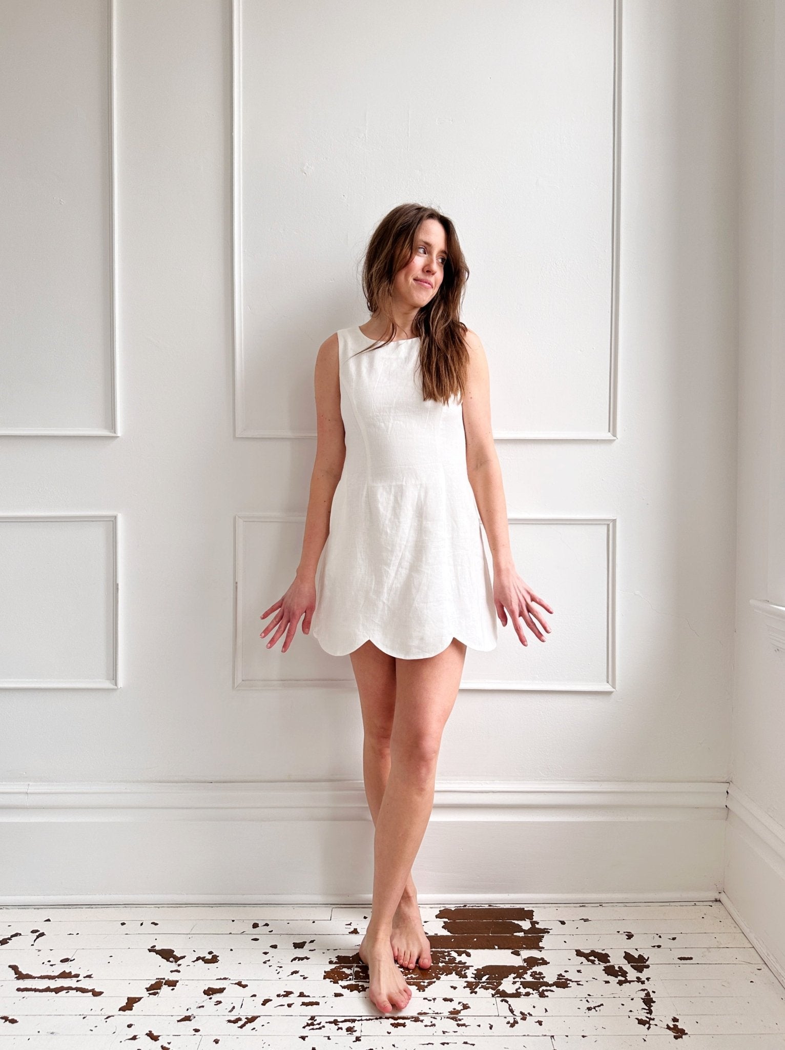 Linen Scallop Hem Mini Dress - Spring Sweet