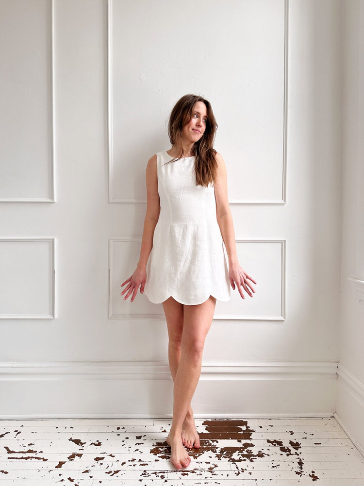 Linen Scallop Hem Mini Dress - Spring Sweet