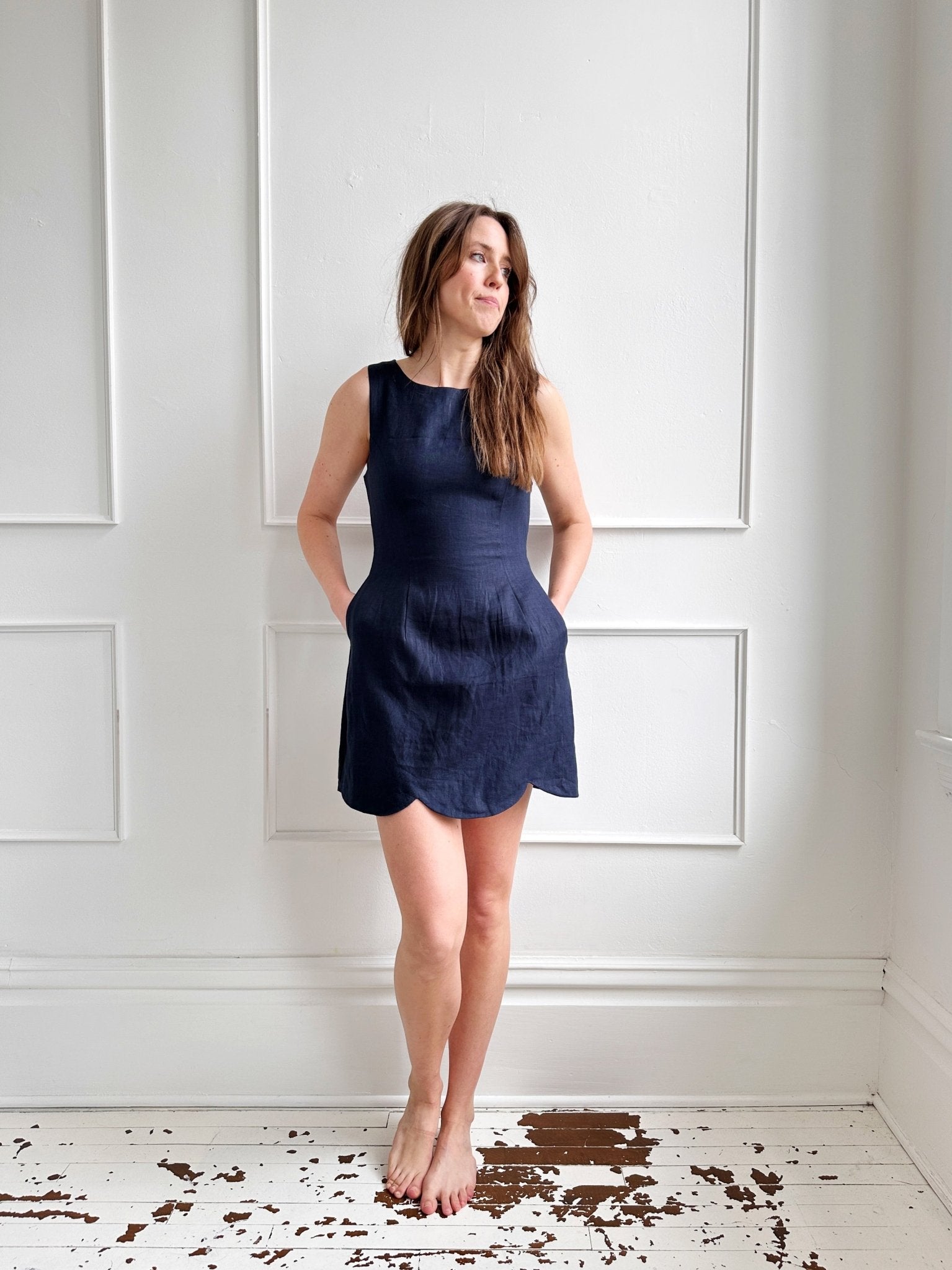 Linen Scallop Hem Mini Dress - Spring Sweet