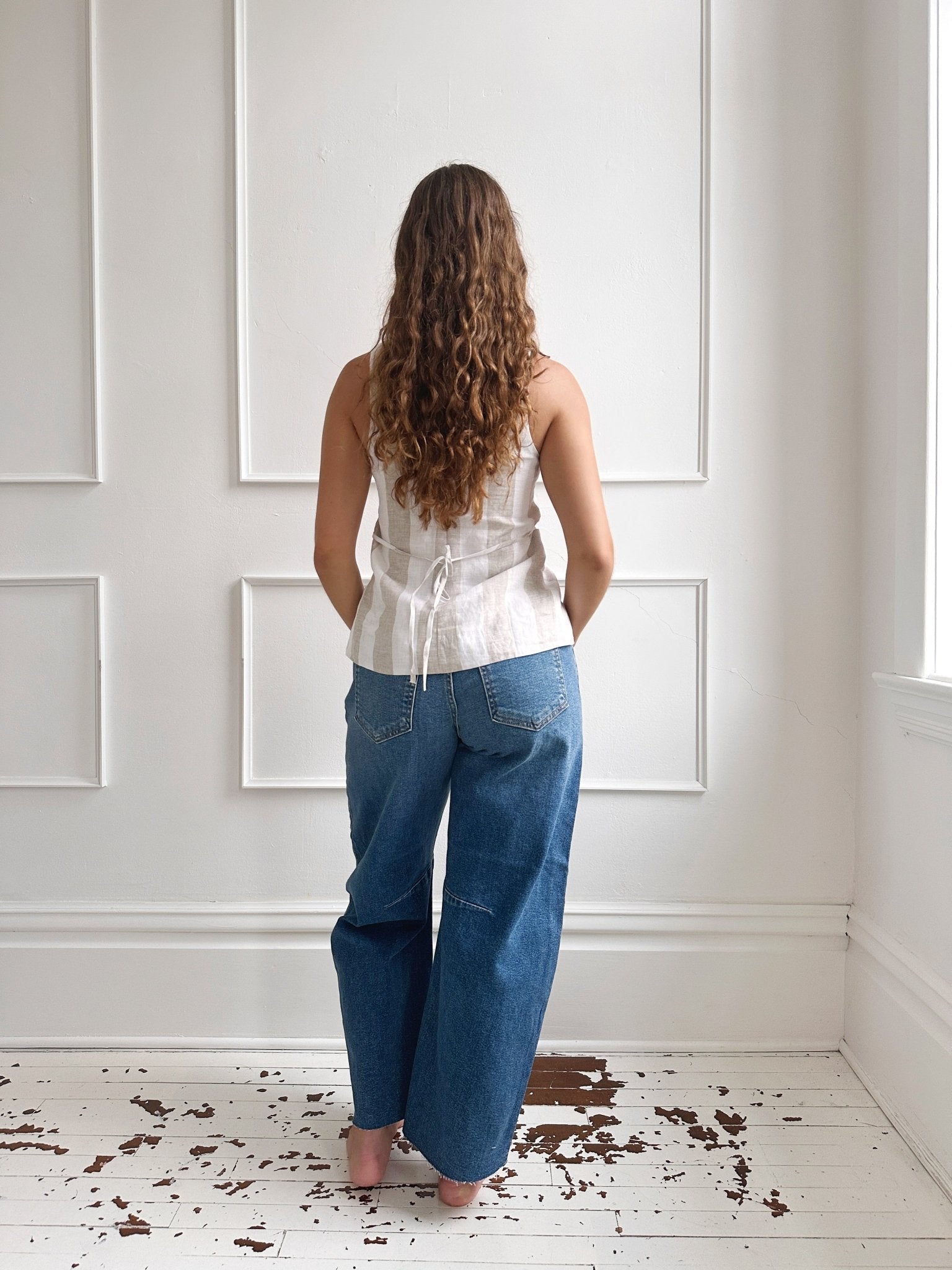Linen Square Neck Long Vest - Spring Sweet