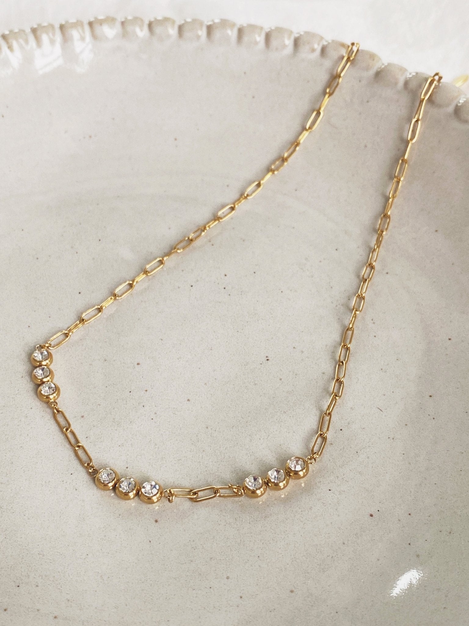 Luxe Paperclip CZ Necklace, Gold Plated - Spring Sweet