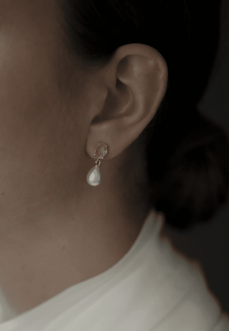 Micro Oval Crystal Pearl Drop Earrings - Spring Sweet