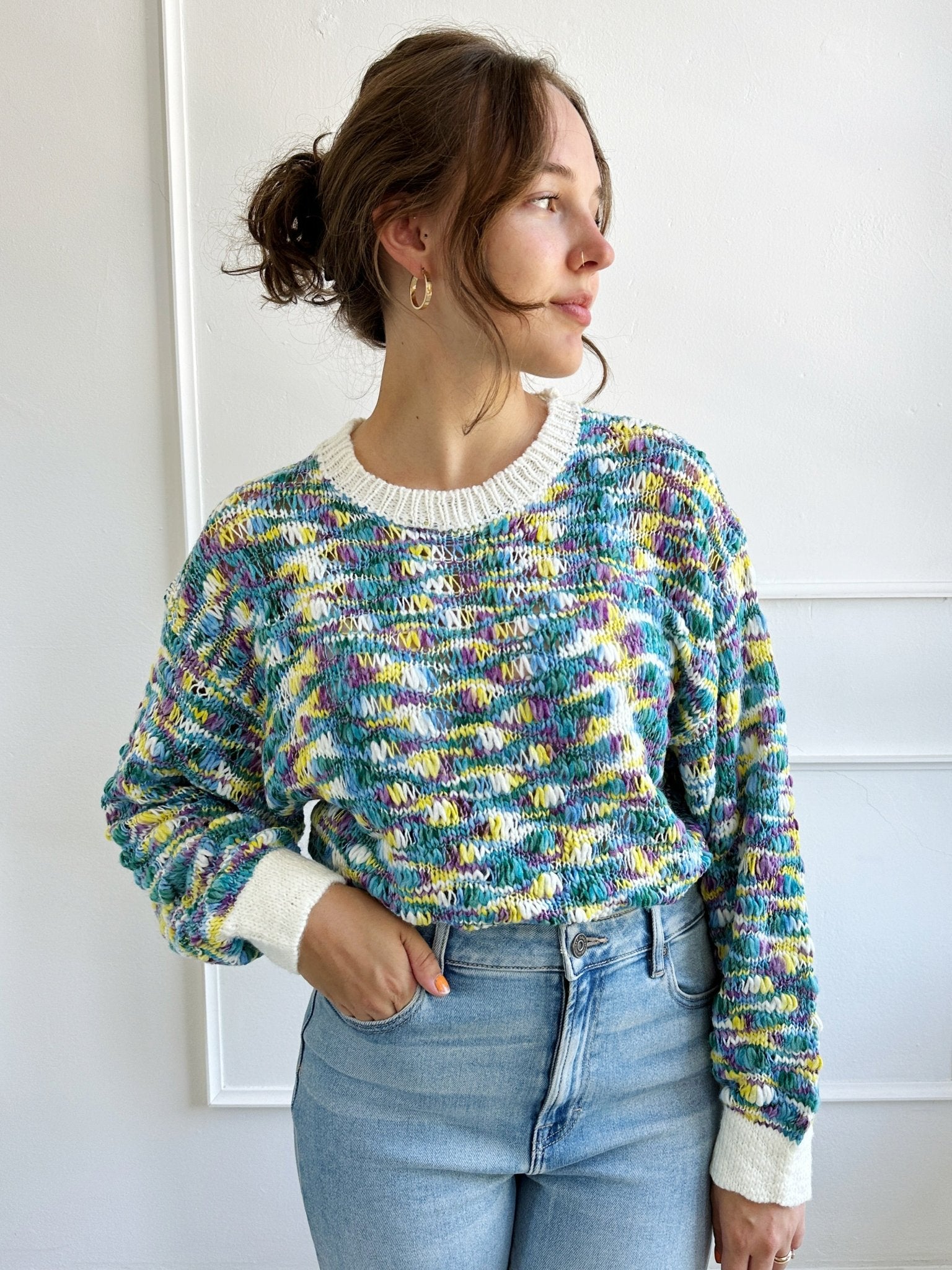 Multi Color Knit Cropped Sweater - Spring Sweet