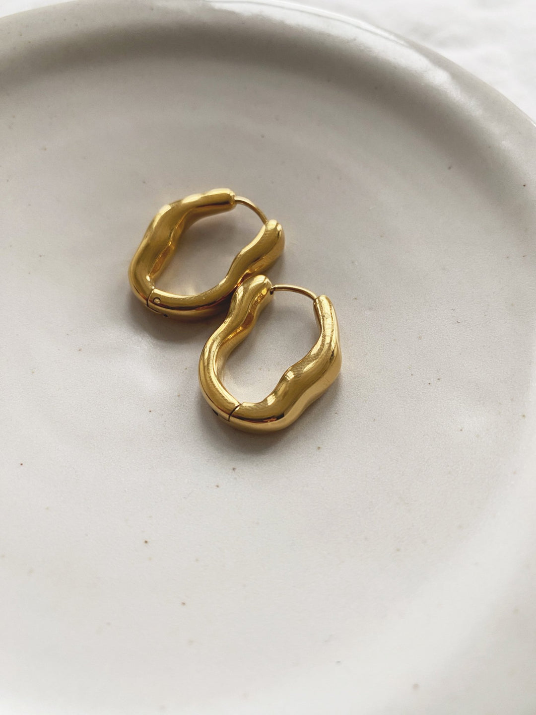 Oval Hoop Earring, 18K Gold Plated - Non - Tarnish - Spring Sweet