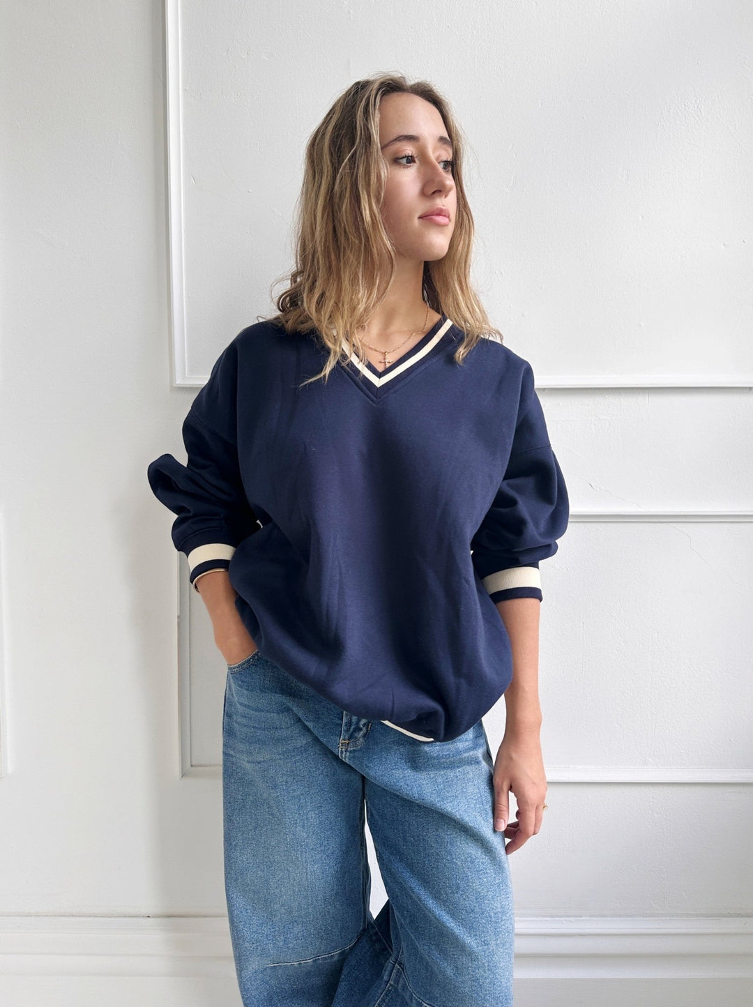 Oversized Pullover w Contrast Trim - Spring Sweet