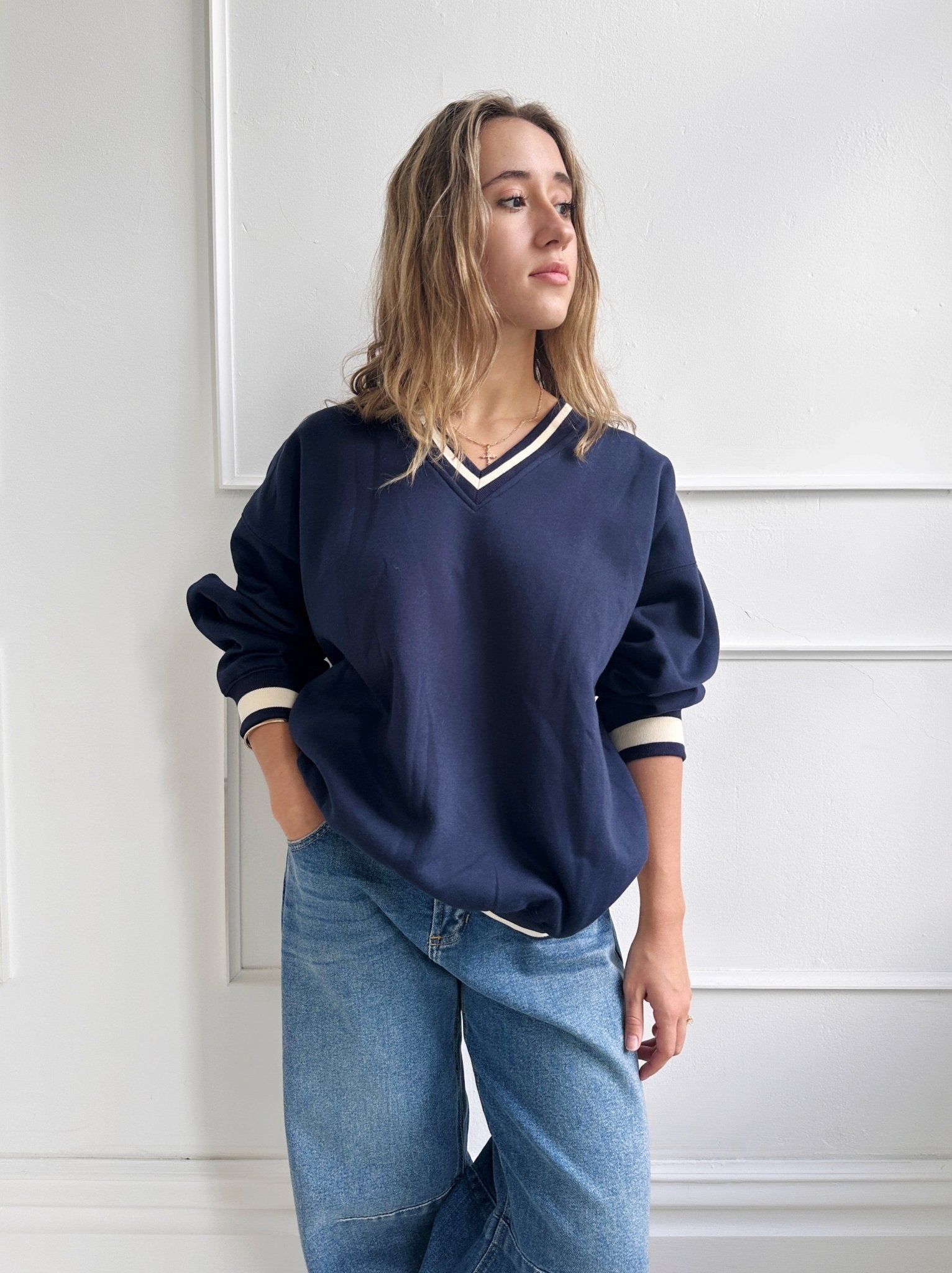 Oversized Pullover w Contrast Trim - Spring Sweet