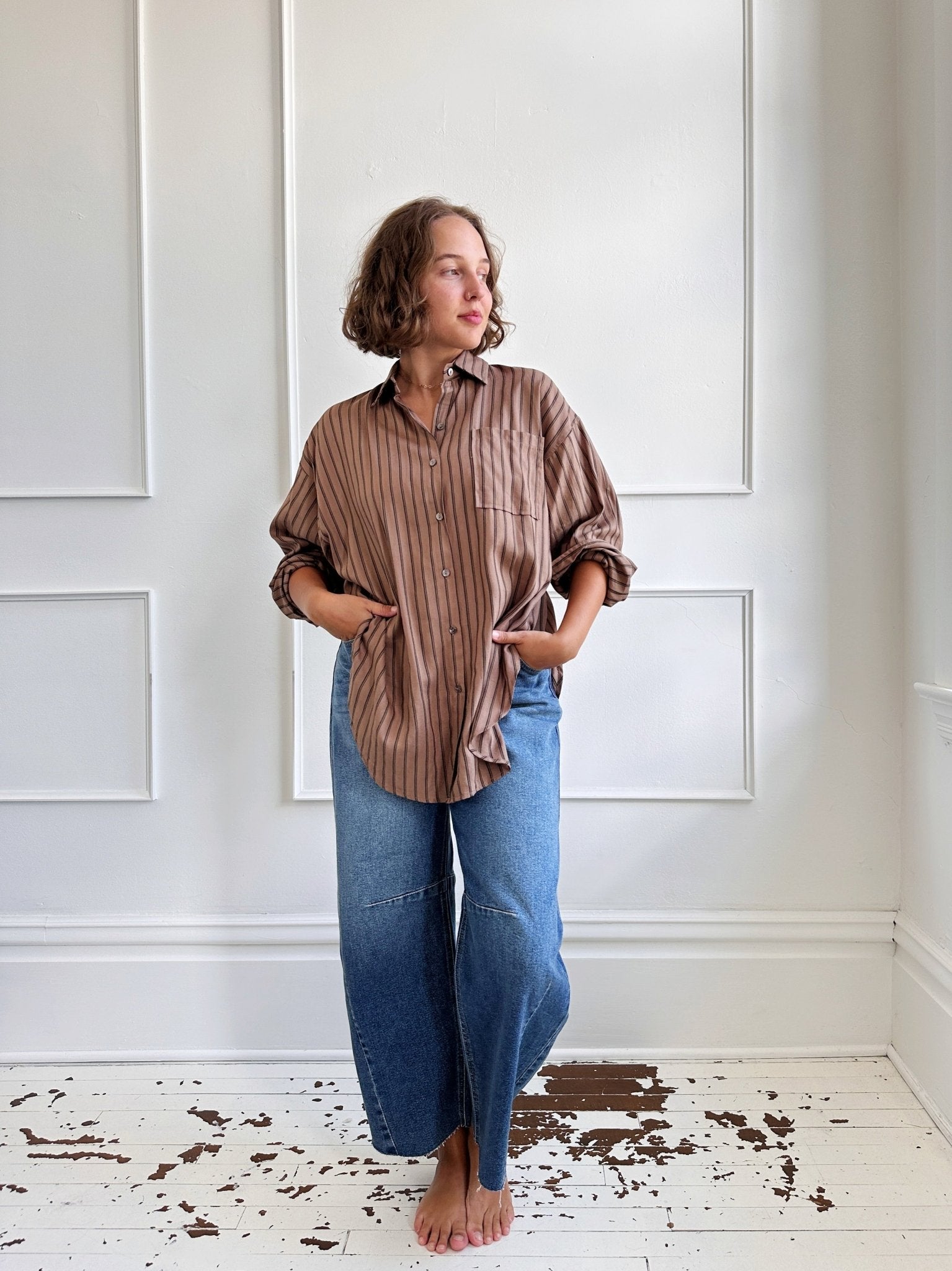 Oversized Stripe Button Down - Spring Sweet