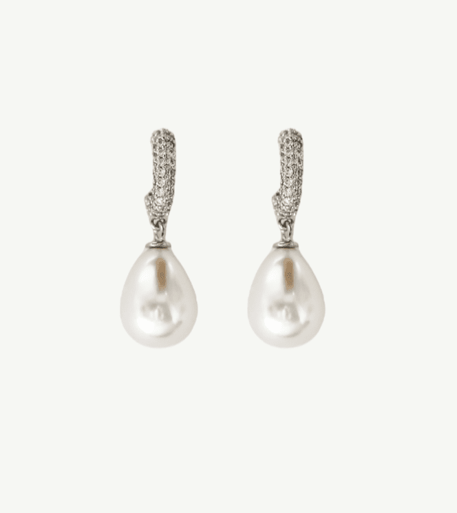 Pave Hoop Pearl Drop Earrings - Spring Sweet