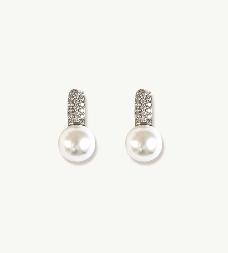 Pave Pearl Stud Drop Earrings - Spring Sweet
