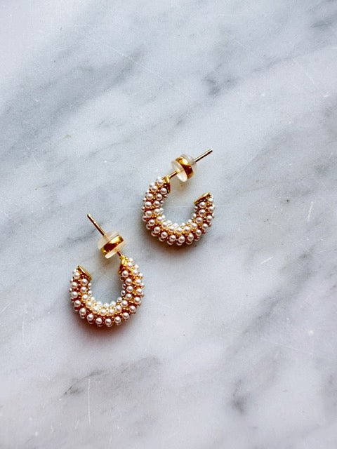 Pearl Mini Dot Hoops, Gold Plated - Spring Sweet
