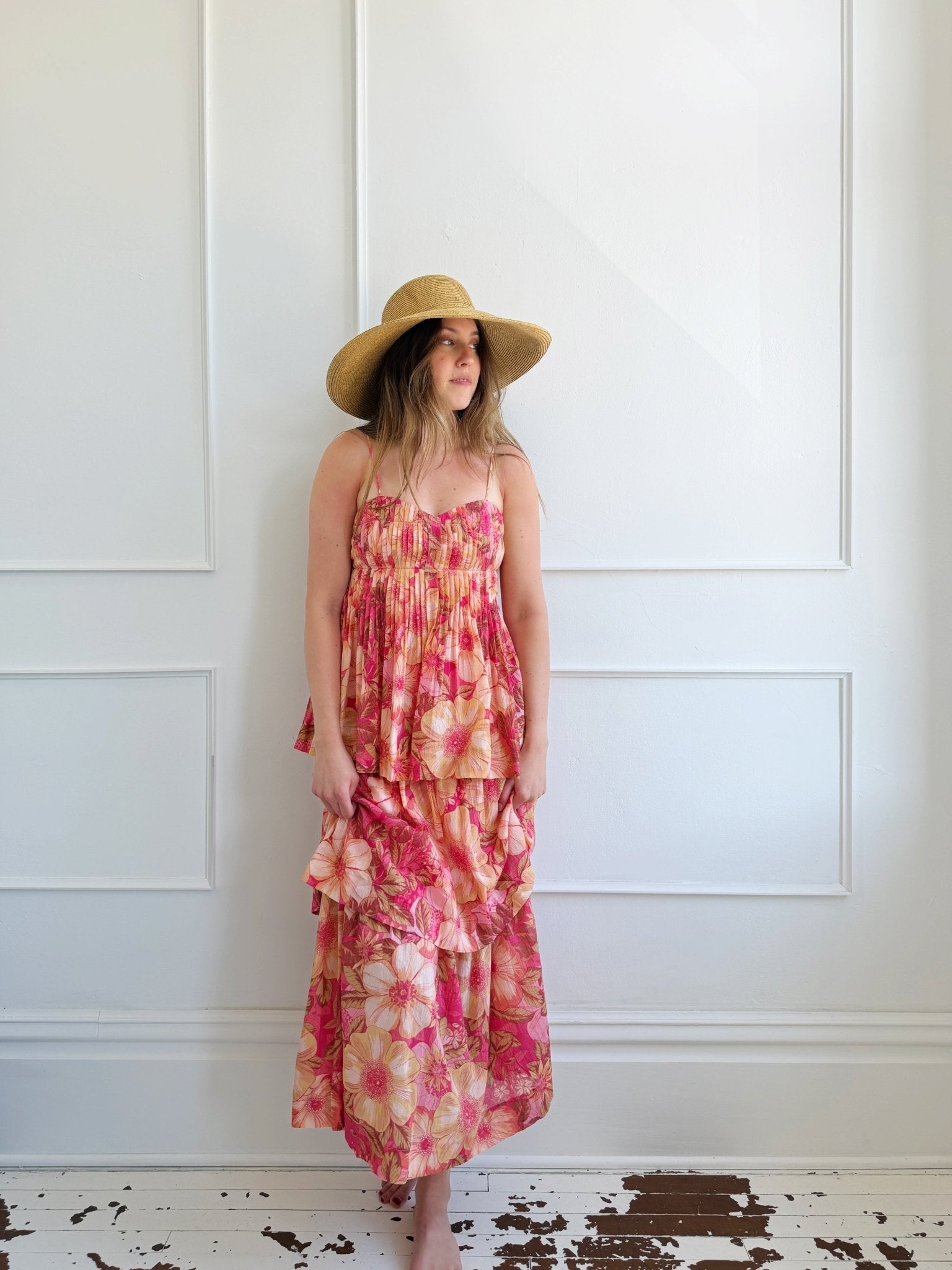 Pleated Bodice Tiered Midi Dress - Spring Sweet