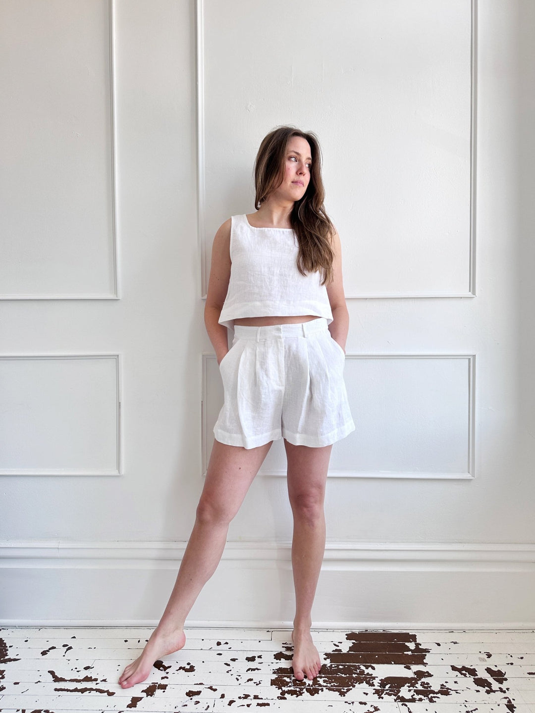 Pleated Linen Shorts - Spring Sweet