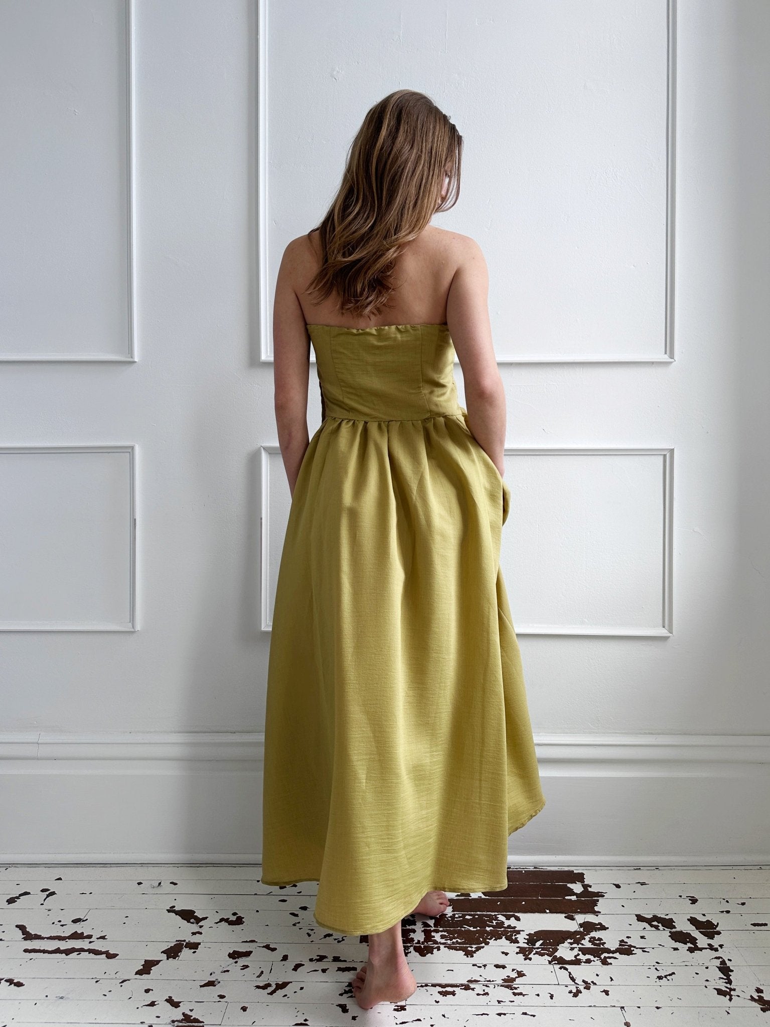 strapless pleated maxi dress Pleated Strapless A-Line Maxi Dress