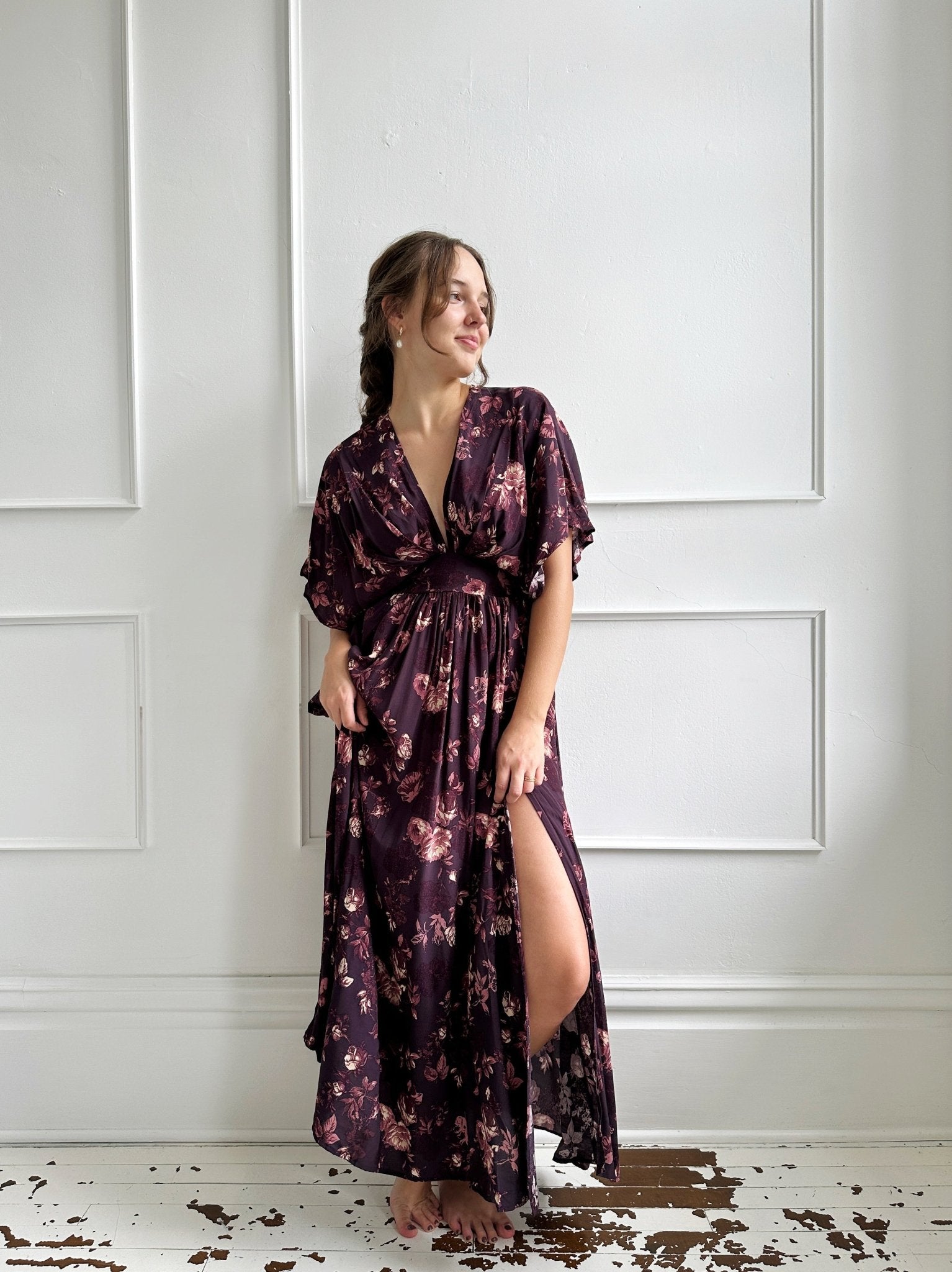 Plunging V - Neck Floral Maxi Dress - Spring Sweet