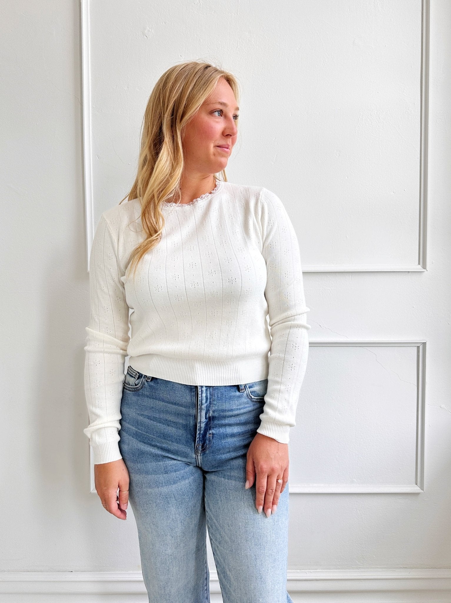 Pointelle Pull On Sweater - Spring Sweet