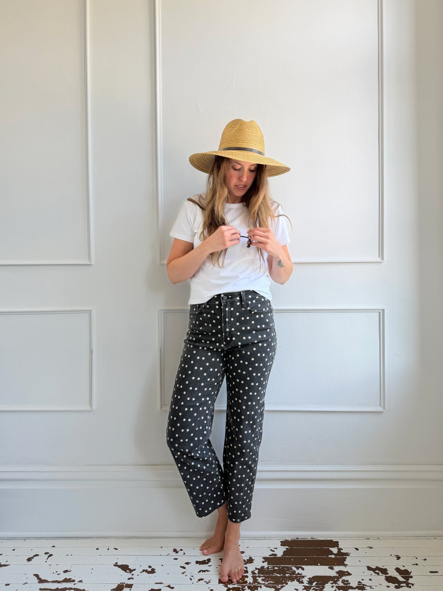 Polka Dot Straight Leg Denim - Spring Sweet