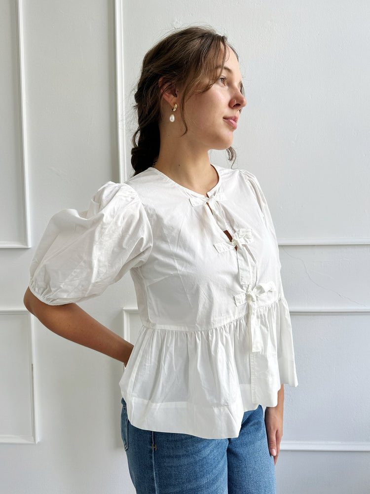 Puff Sleeve Front Tie Top - Spring Sweet