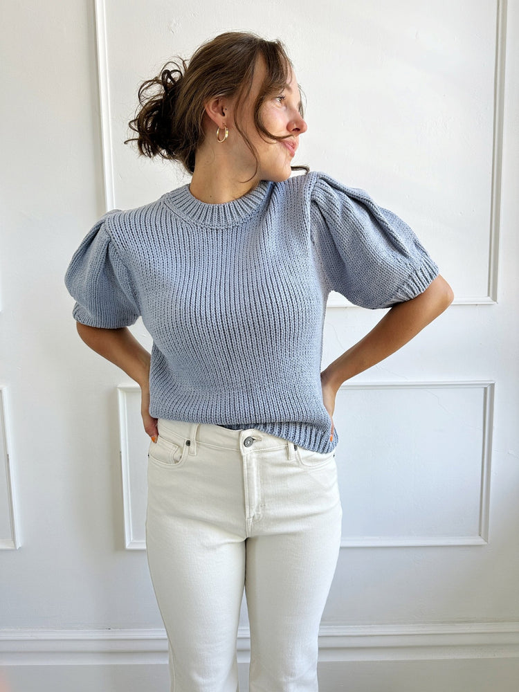 Puffed Short Sleeve Knit Sweater - Spring Sweet