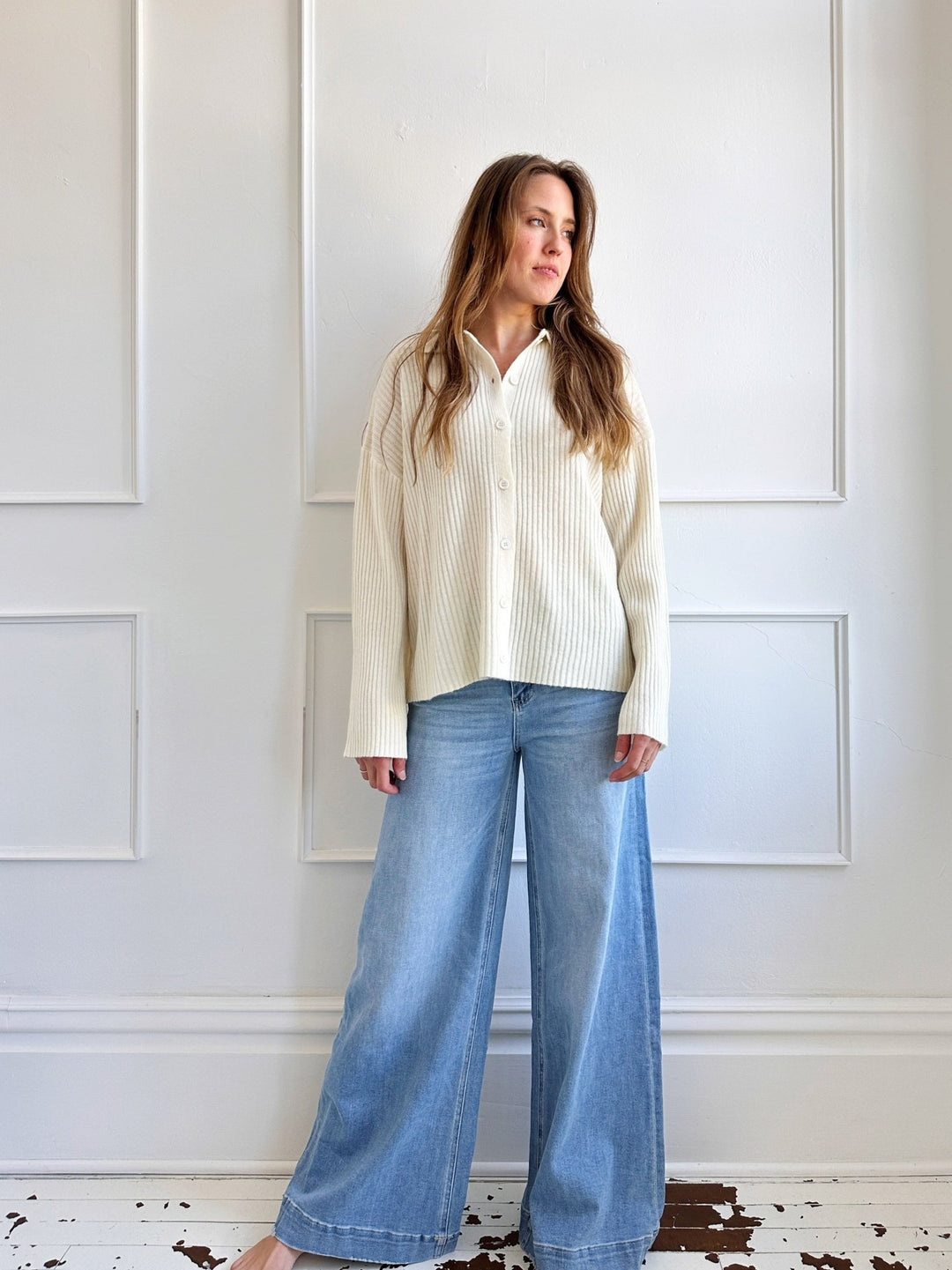 Ribbed Cardigan w/ Collar - Spring Sweet