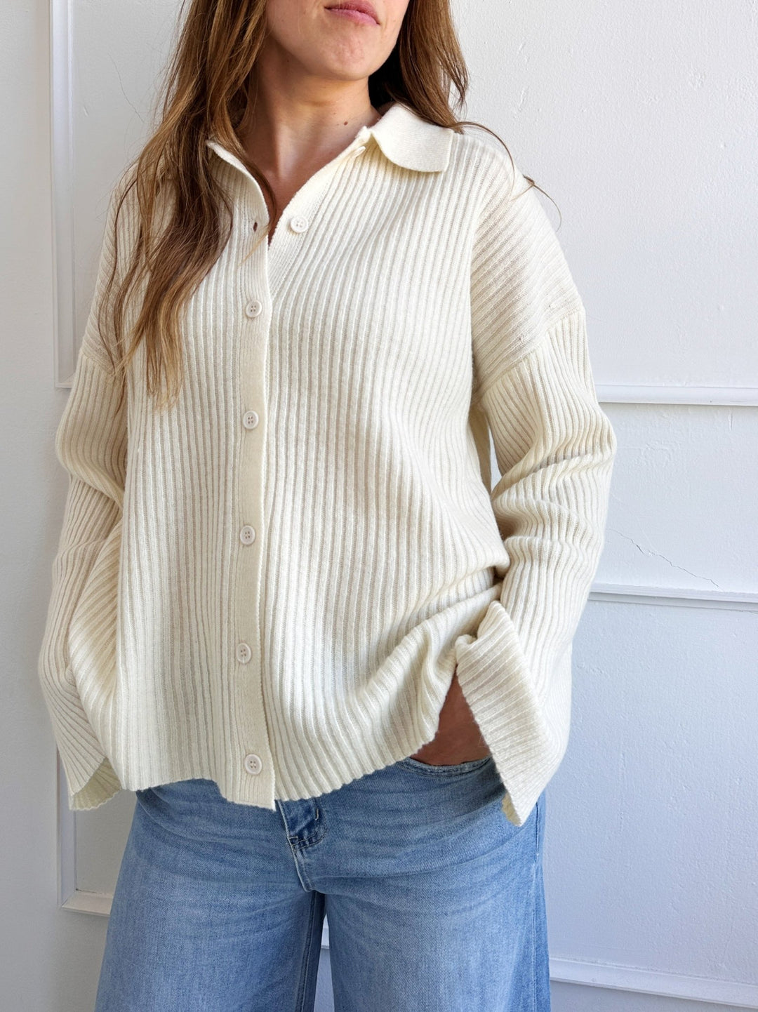 Ribbed Cardigan w/ Collar - Spring Sweet