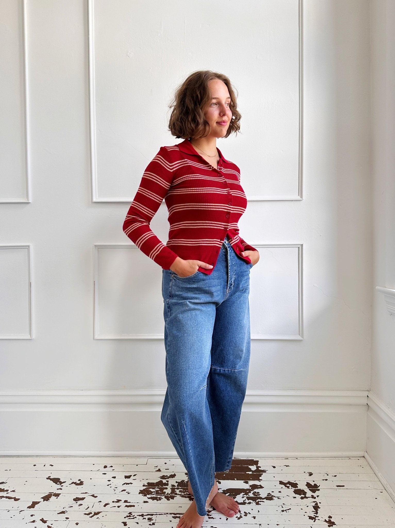 Ribbed Collared Sweater - Spring Sweet