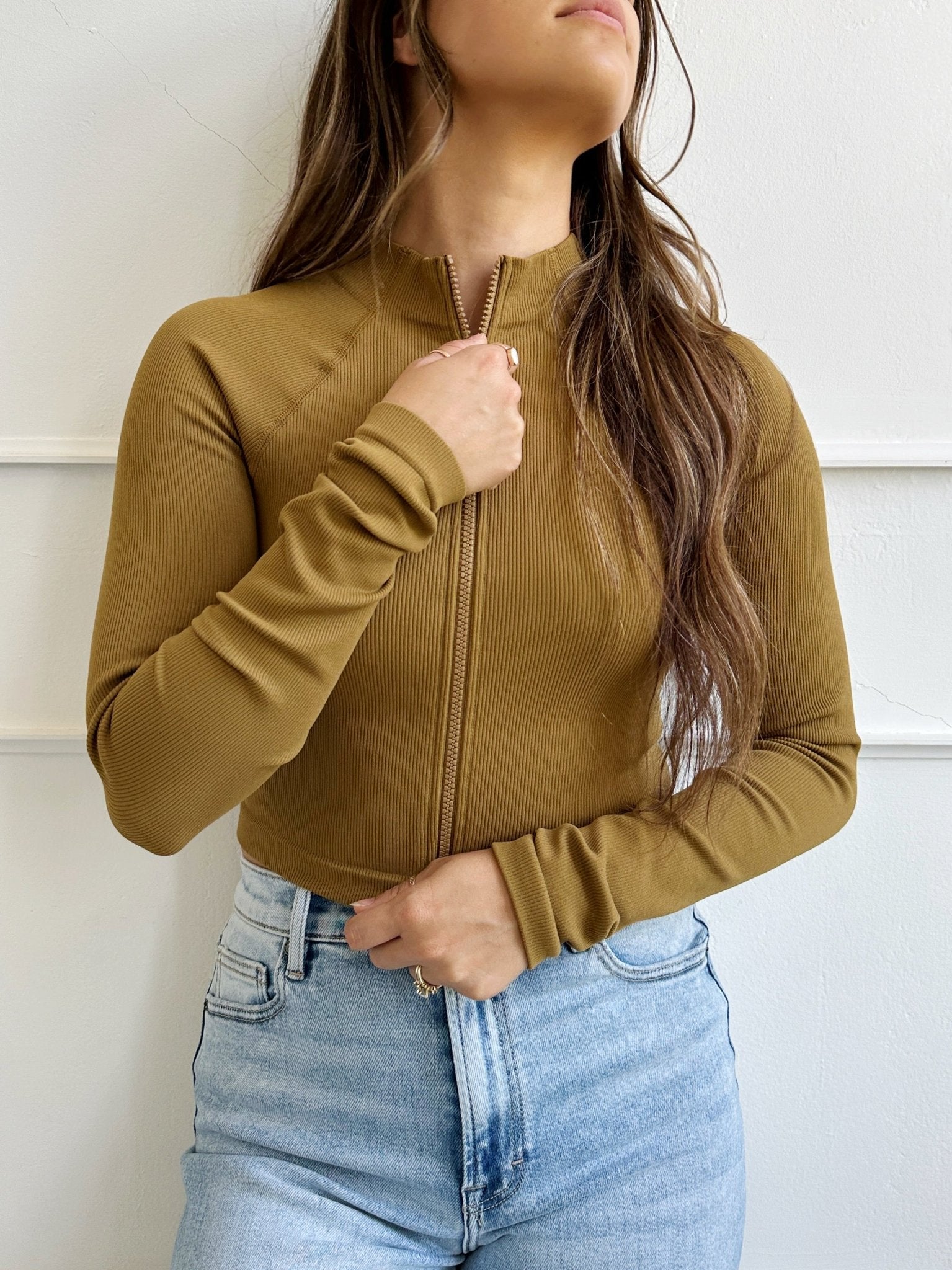 Ribbed Cropped Zip Up - Spring Sweet