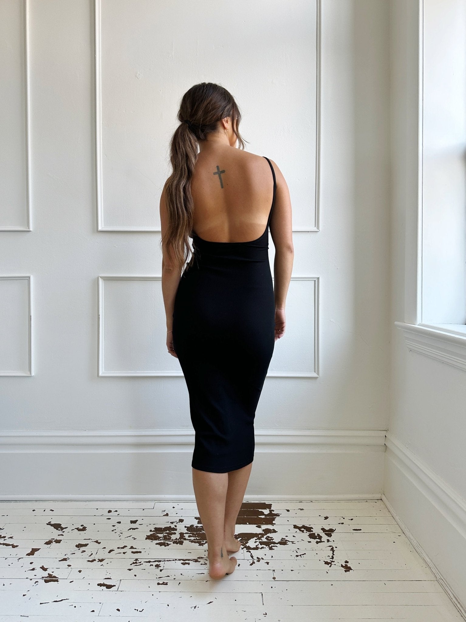 Ribbed Scoop Back Midi Dress - Spring Sweet