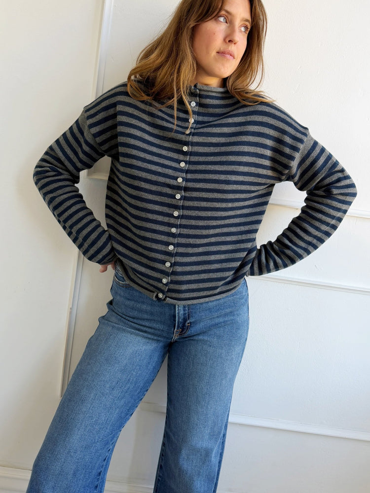 Roll Neck Stripe Cardigan - Spring Sweet