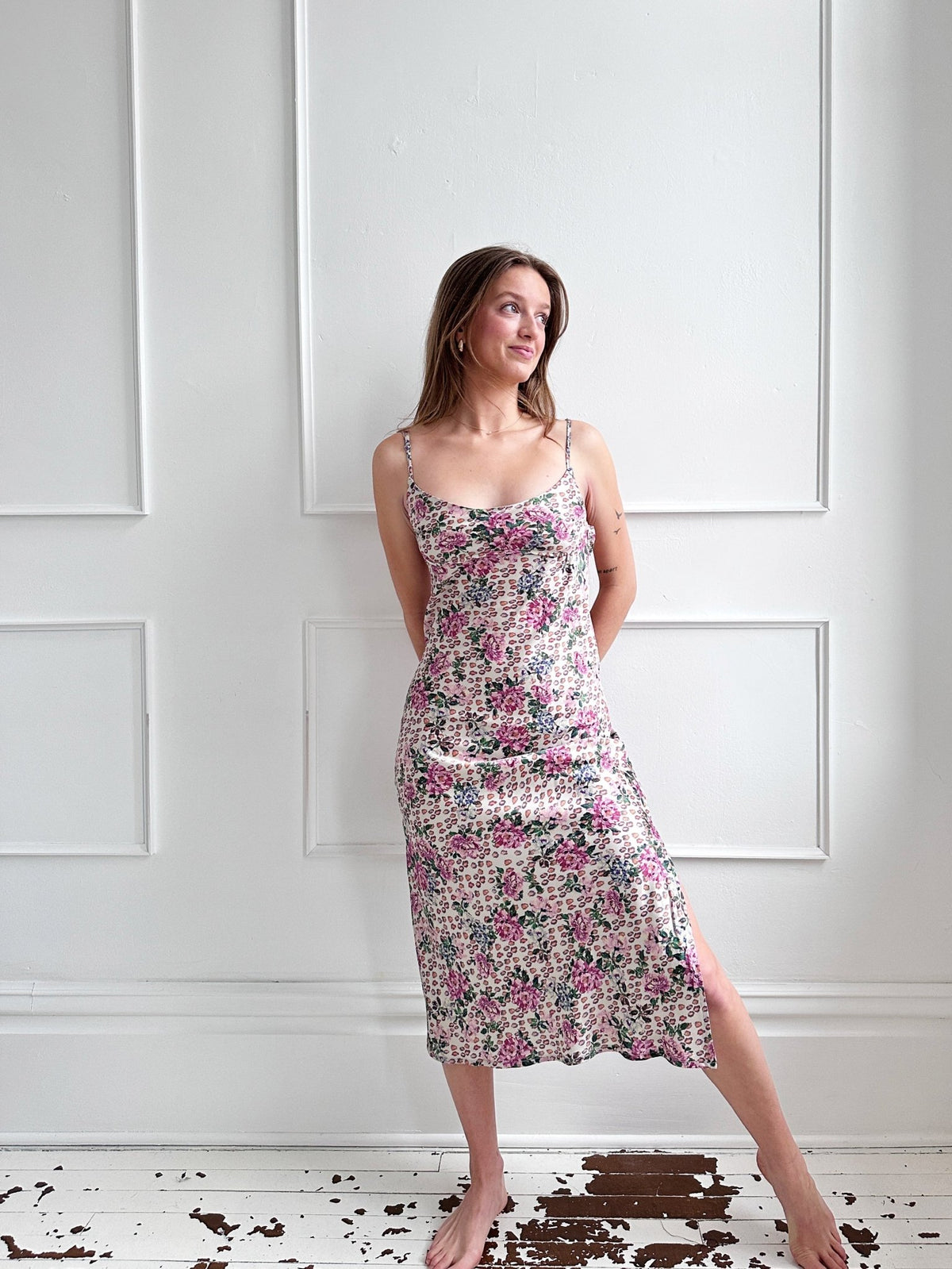 Rose + Leopard Satin Dress - Spring Sweet