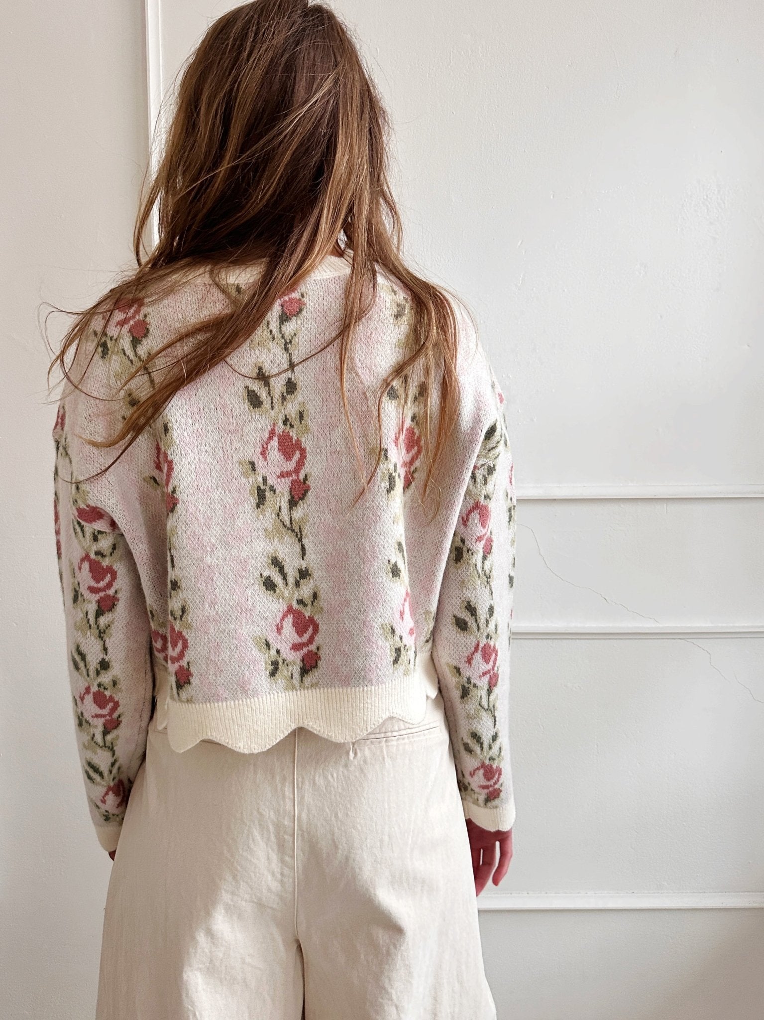 Rose Sweater w/ Scalloped Hem - Spring Sweet