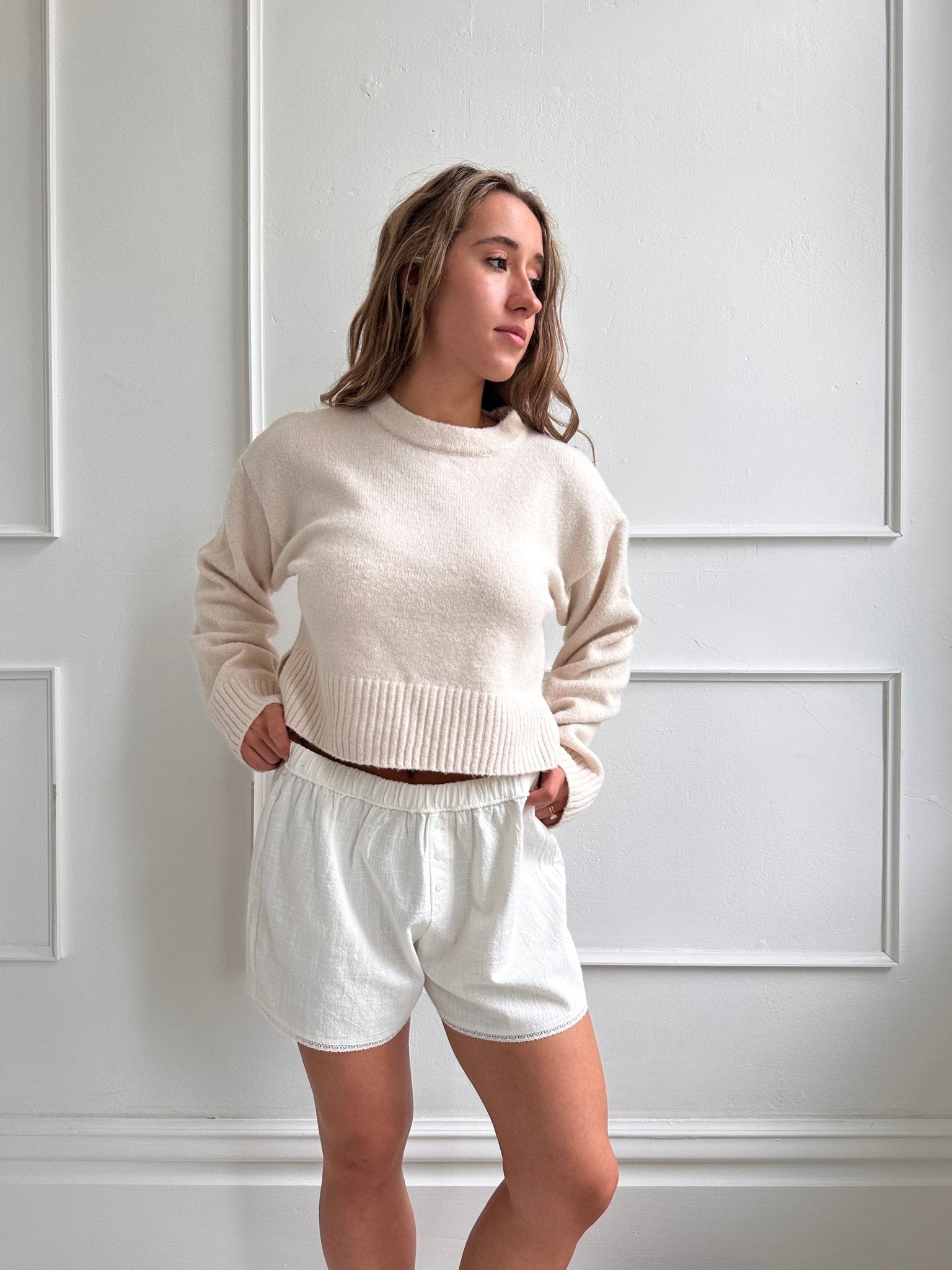 Round Neck Crop Sweater - Spring Sweet