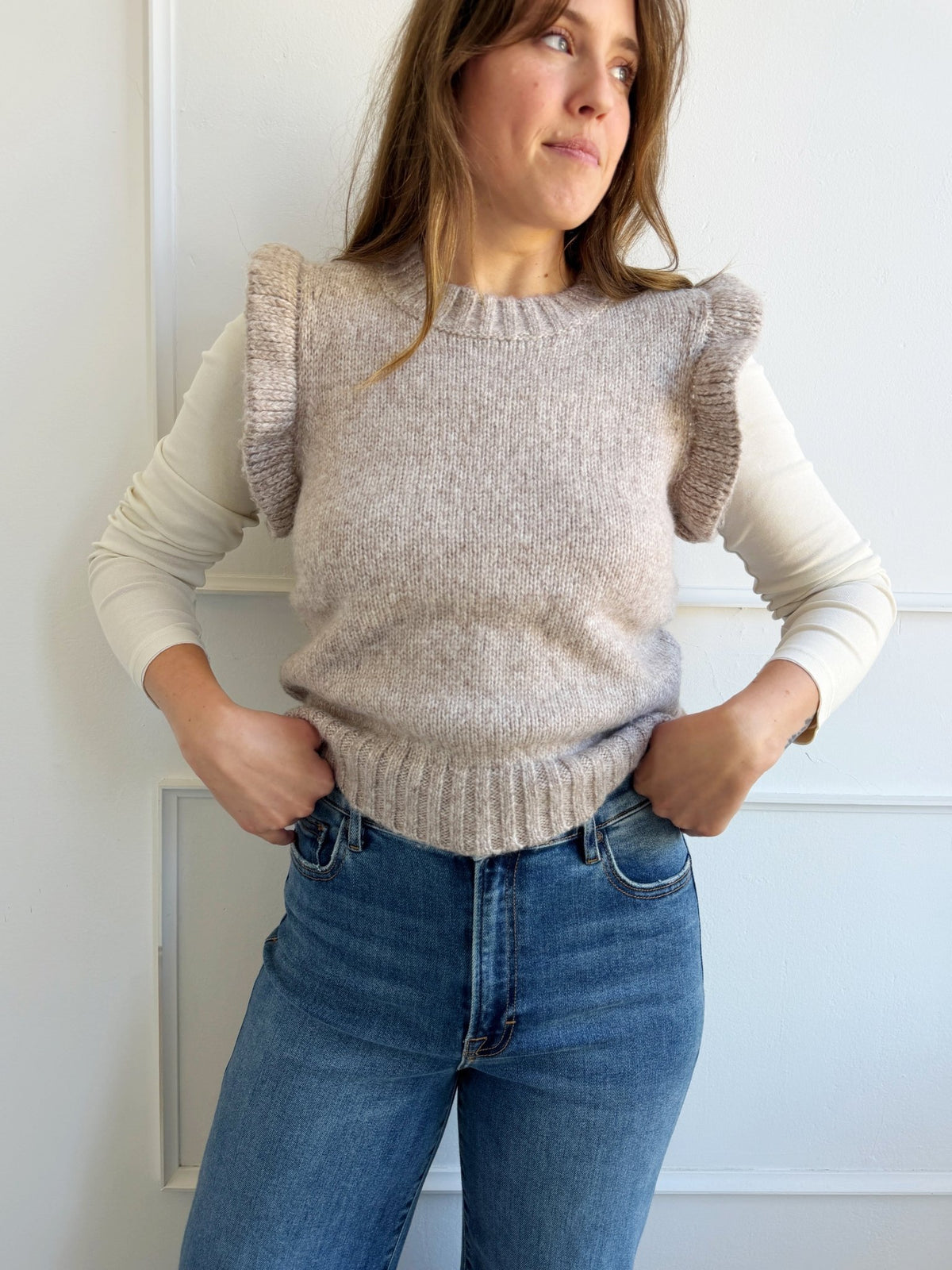 Ruffe Shoulder Sweater - Spring Sweet