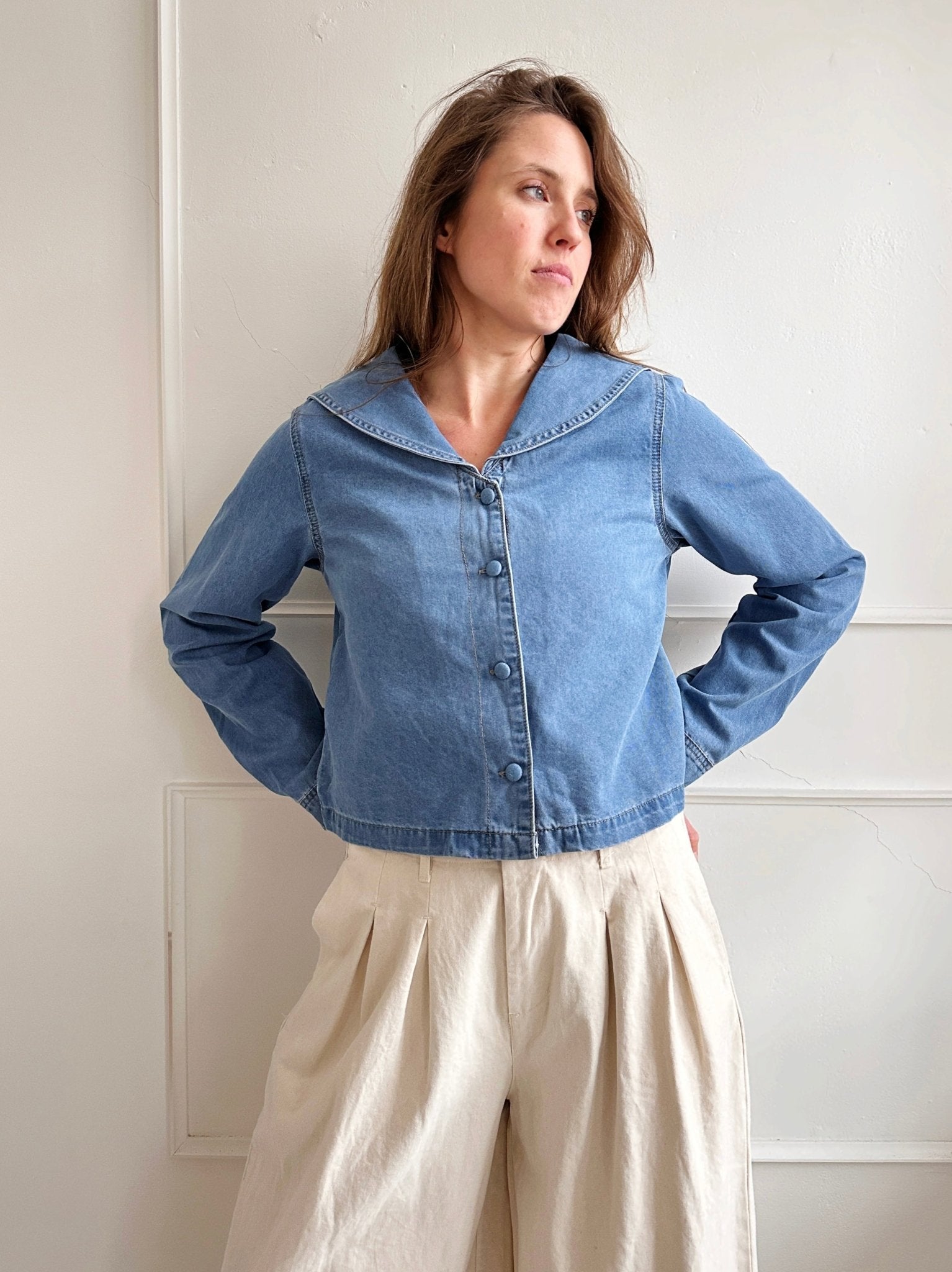 Sailor Collar Denim Shirt - Spring Sweet