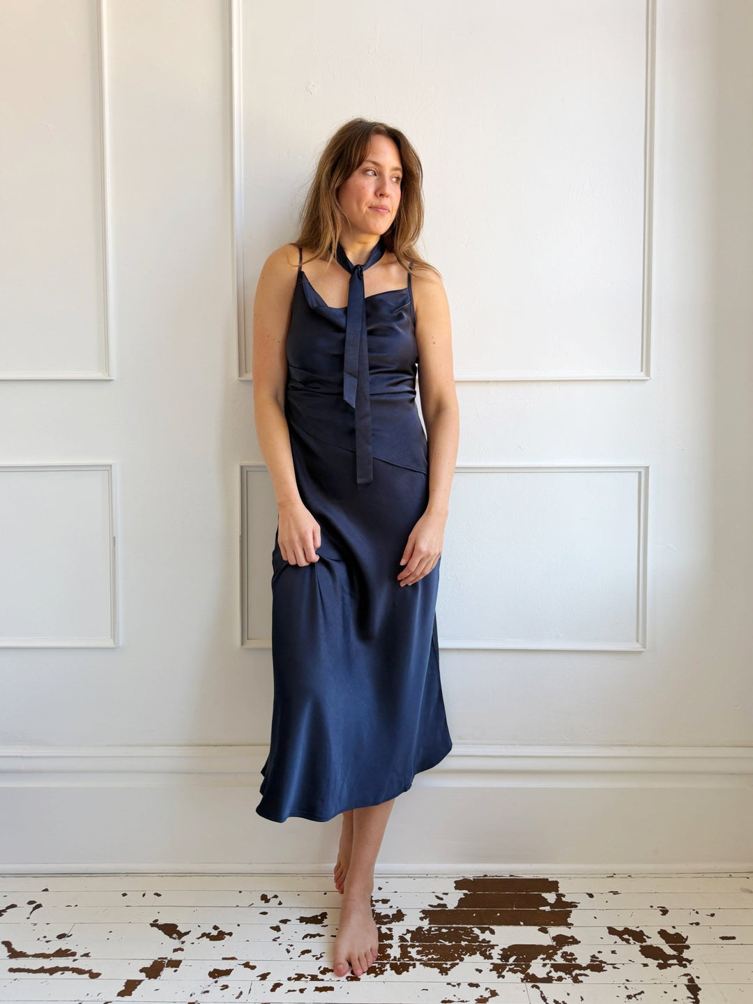 Satin Midi Dress w/ Scarf - Spring Sweet