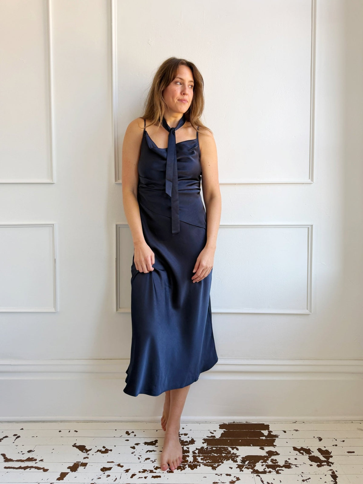 Satin Midi Dress w/ Scarf - Spring Sweet