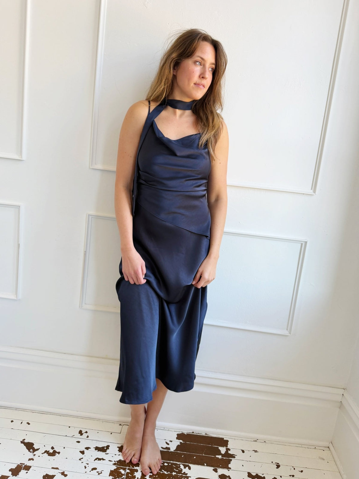 Satin Midi Dress w/ Scarf - Spring Sweet