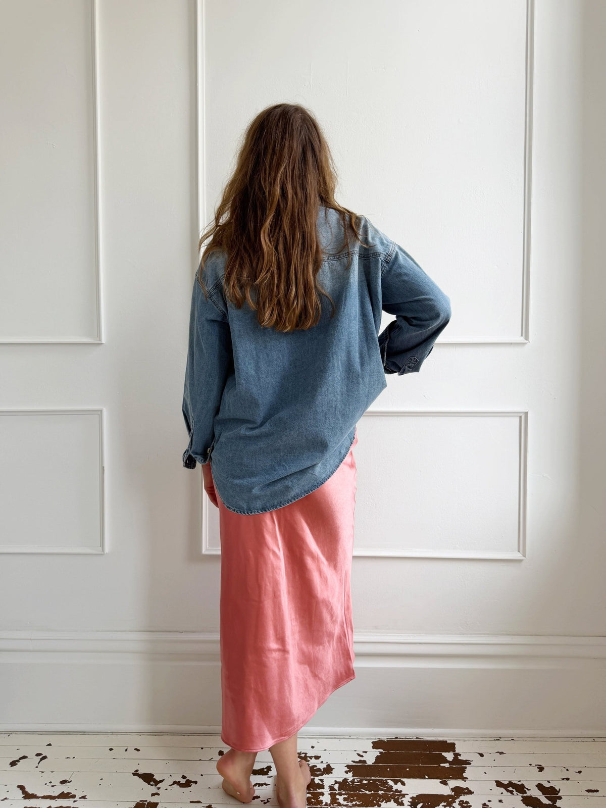 Satin Straight Midi Skirt - Spring Sweet
