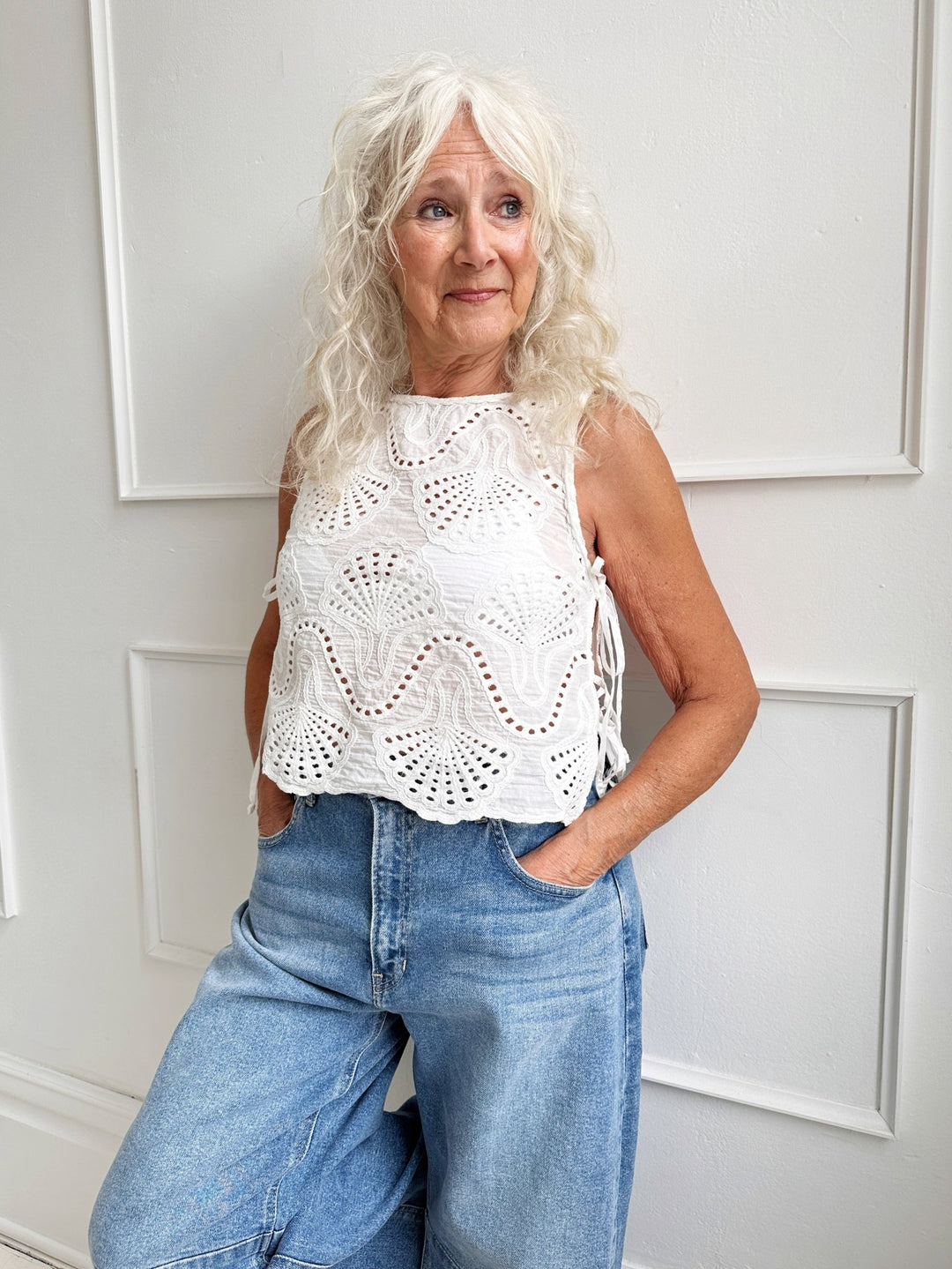 Shell Eyelet Tank w/ Ties - Spring Sweet