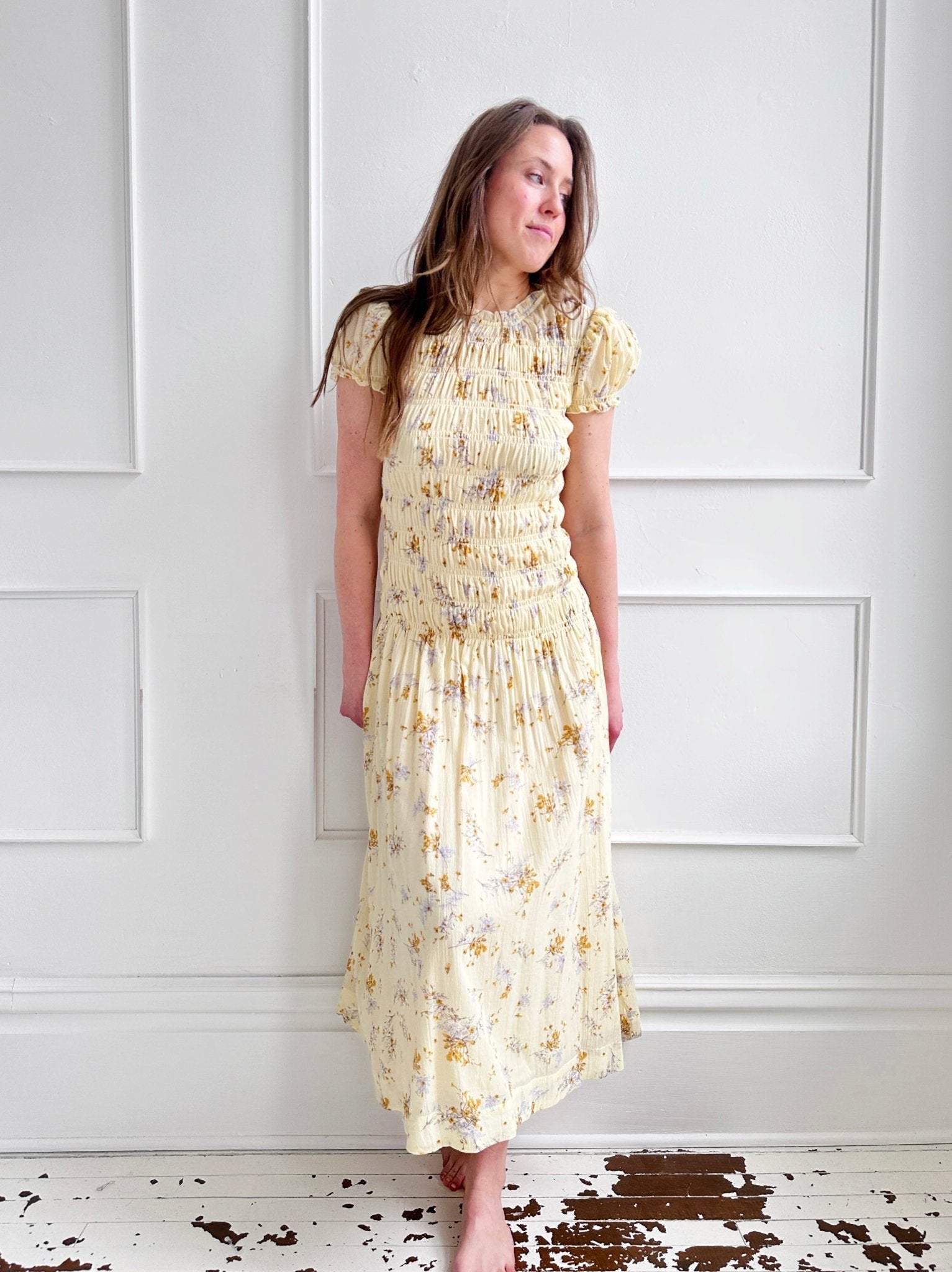 Shirred Bodice Midi Dress - Spring Sweet