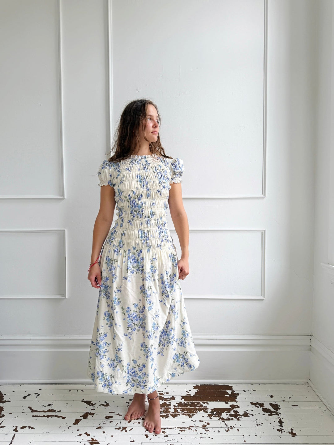 Shirred Bodice Midi Dress - Spring Sweet