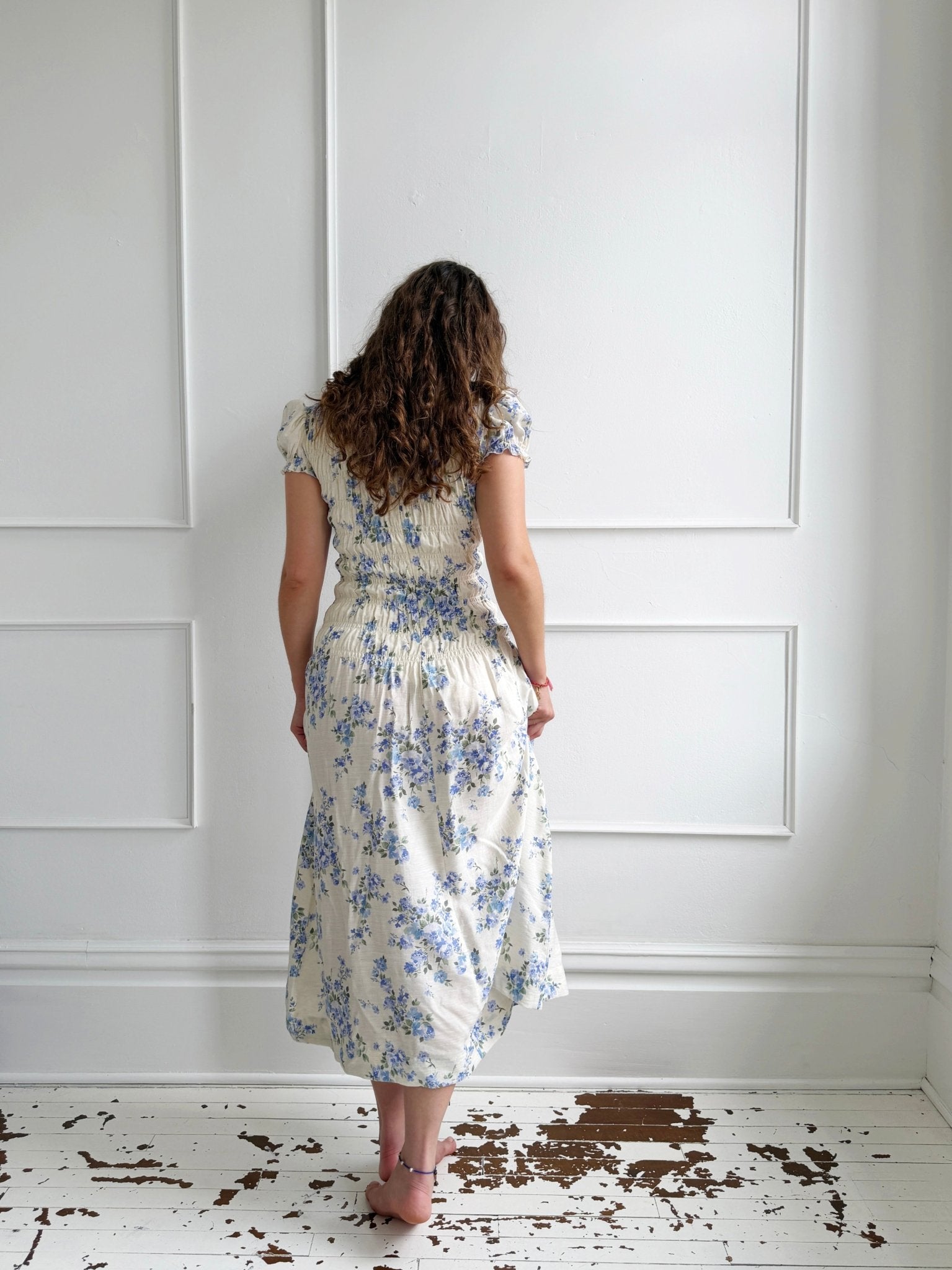 Shirred Bodice Midi Dress - Spring Sweet