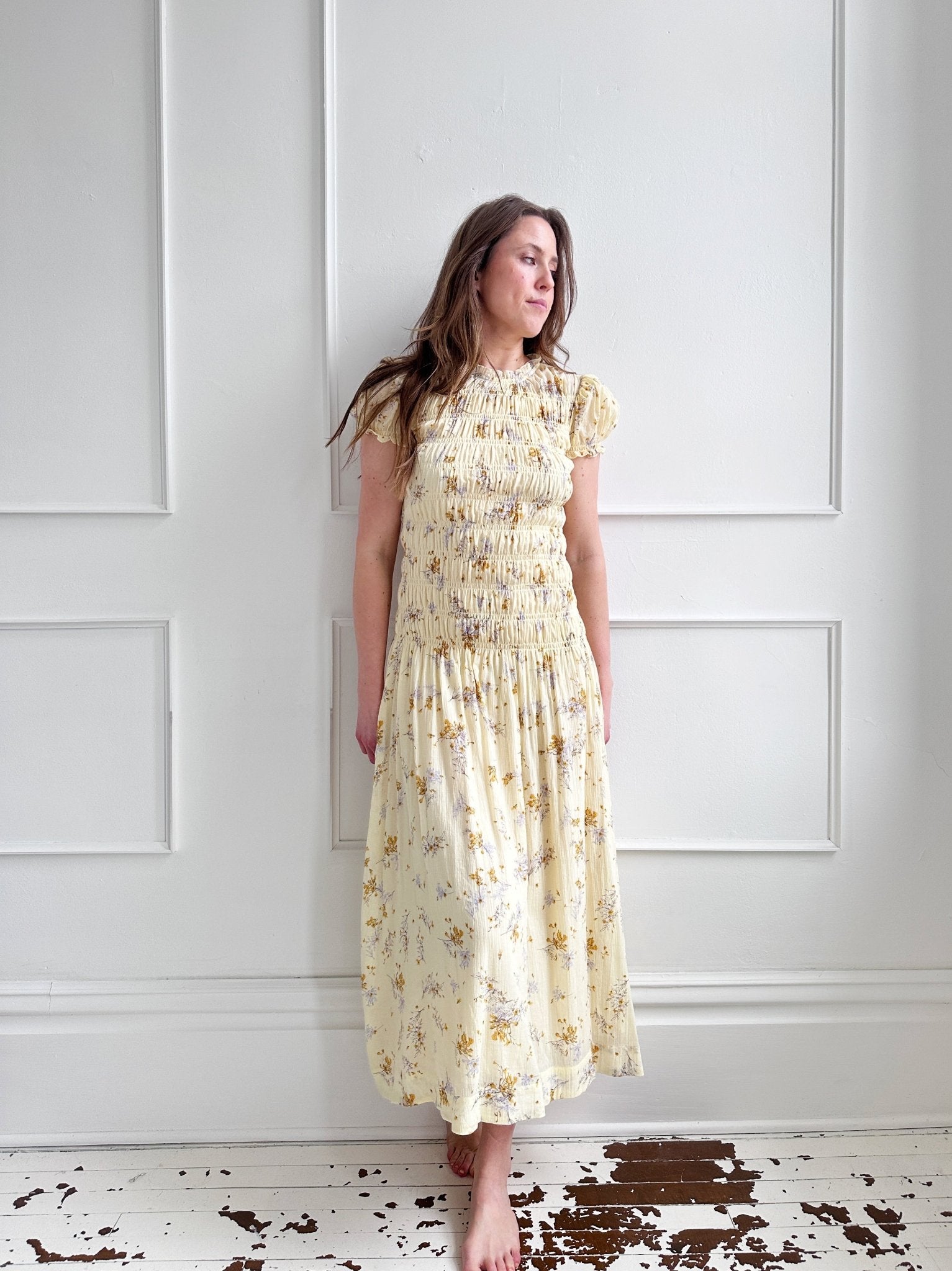 Shirred Bodice Midi Dress - Spring Sweet