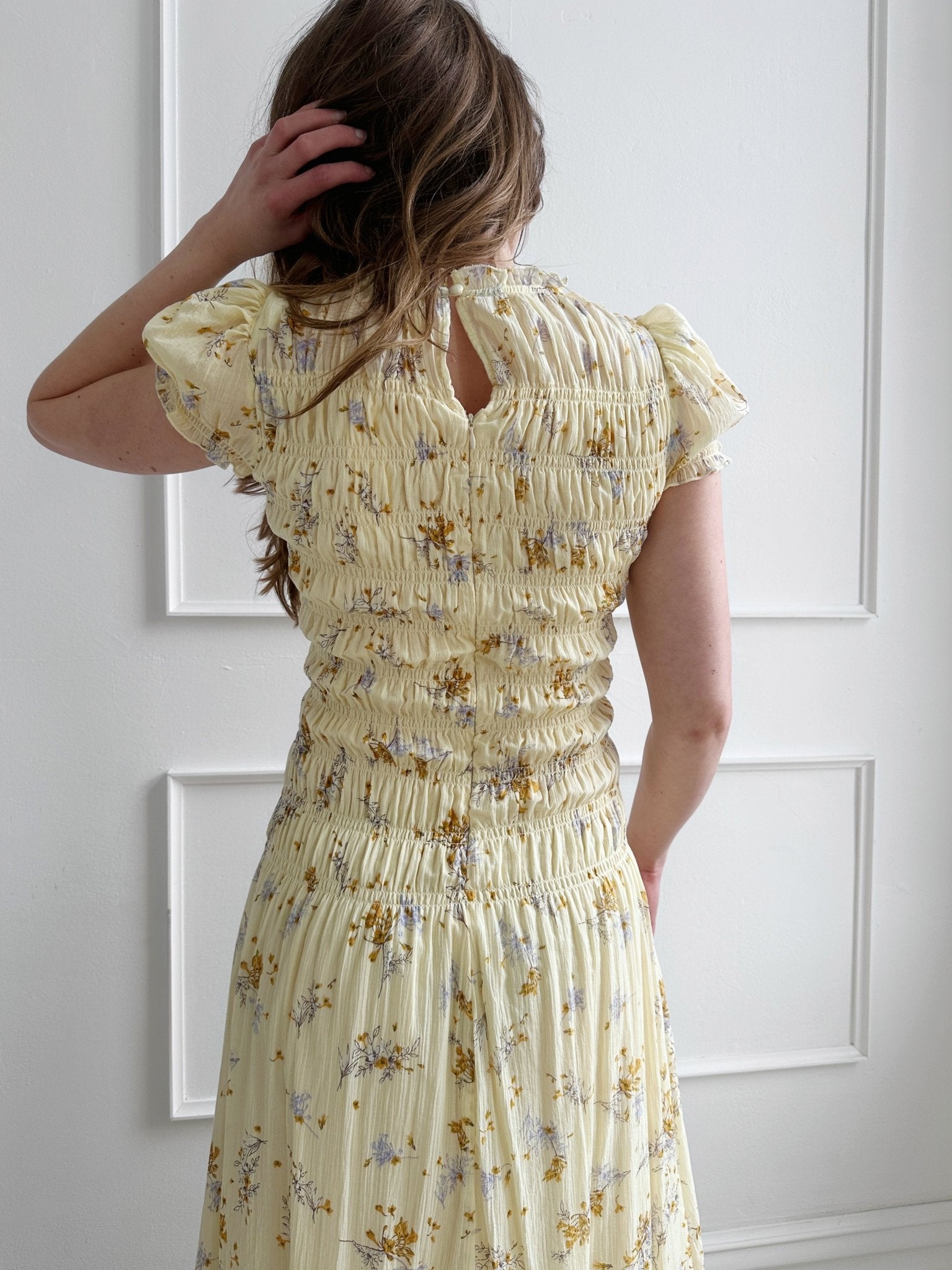 Shirred Bodice Midi Dress - Spring Sweet