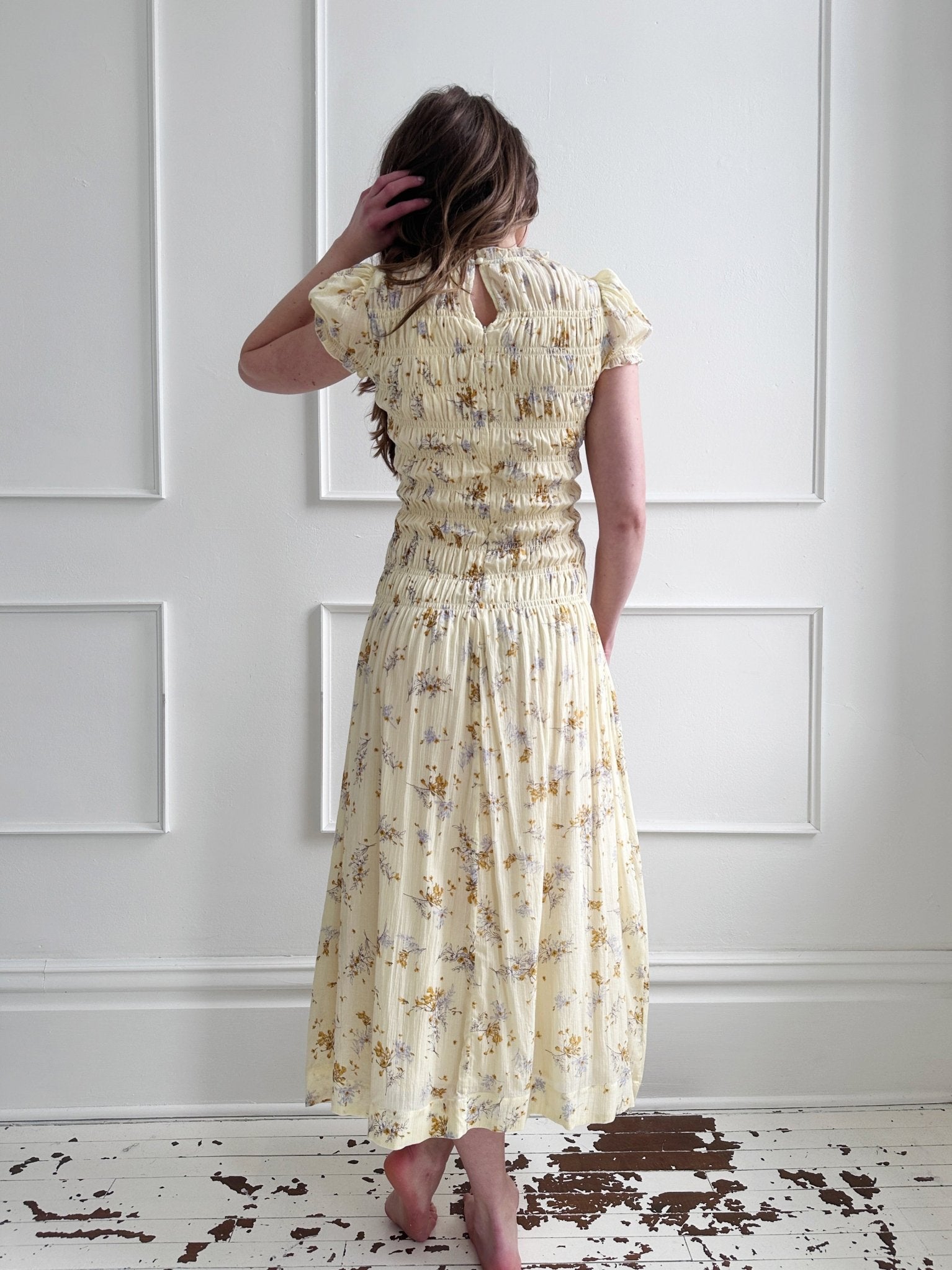 Shirred Bodice Midi Dress - Spring Sweet