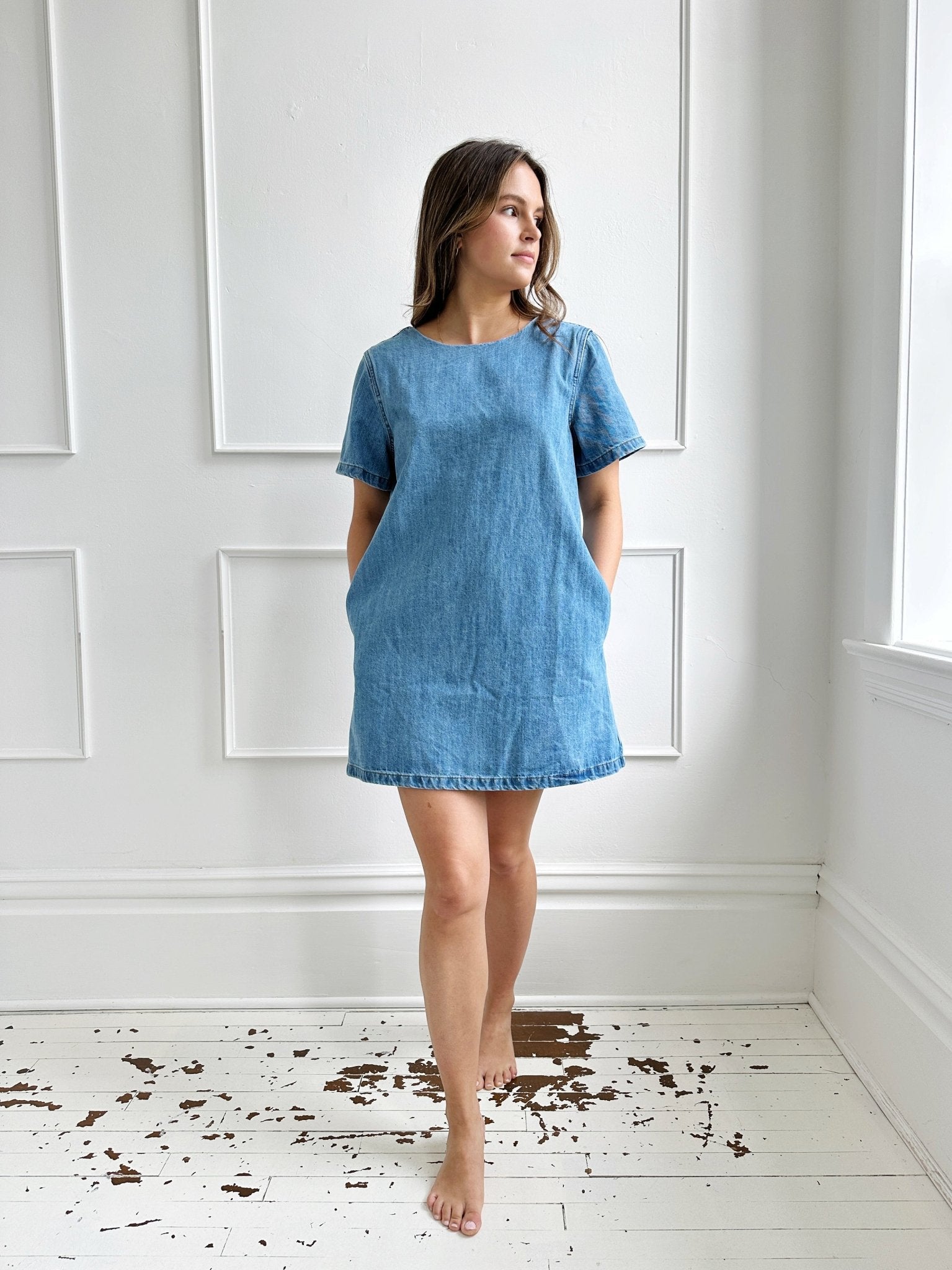 Short Sleeve Denim Mini Dress - Spring Sweet