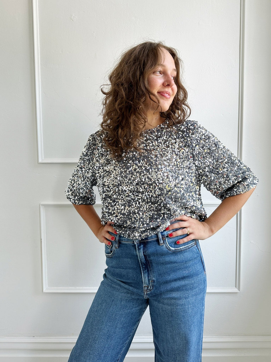 Short Sleeve Sequins Top - Spring Sweet