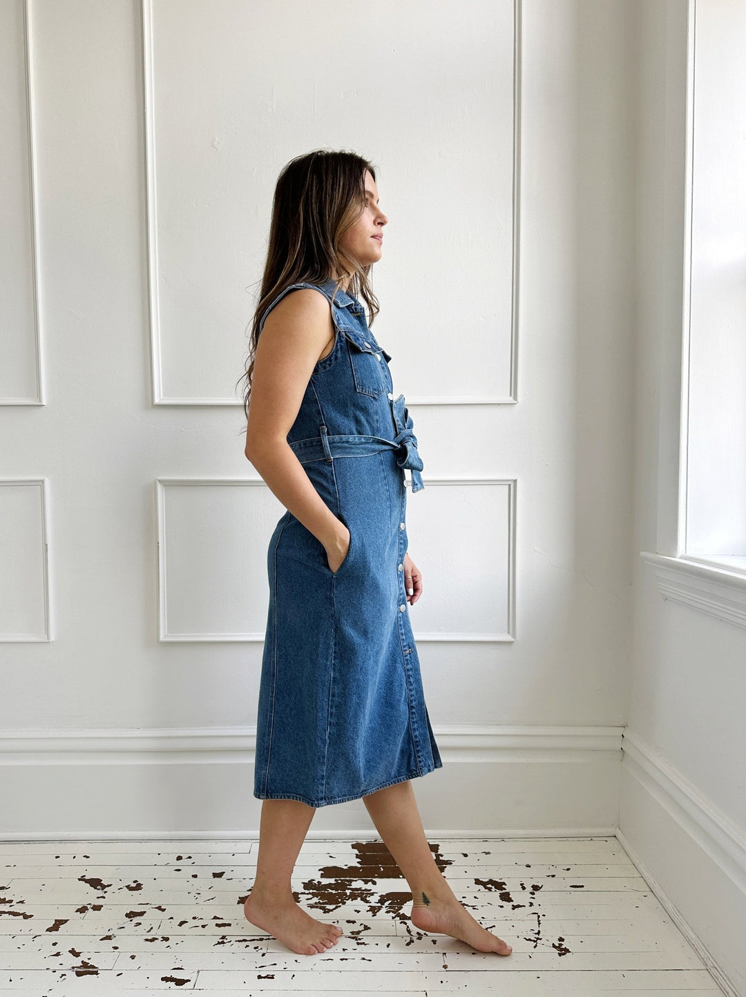 Sleeveless Denim Midi Dress - Spring Sweet